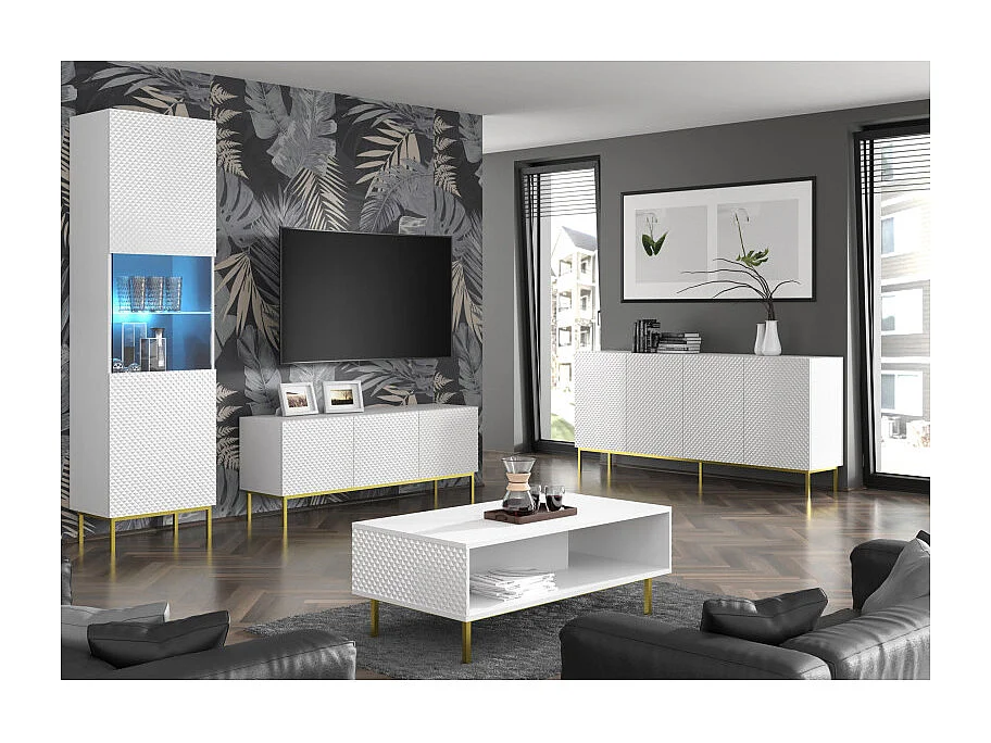 Table de télévision RavennaC 150x42x56 Blanc & Doré