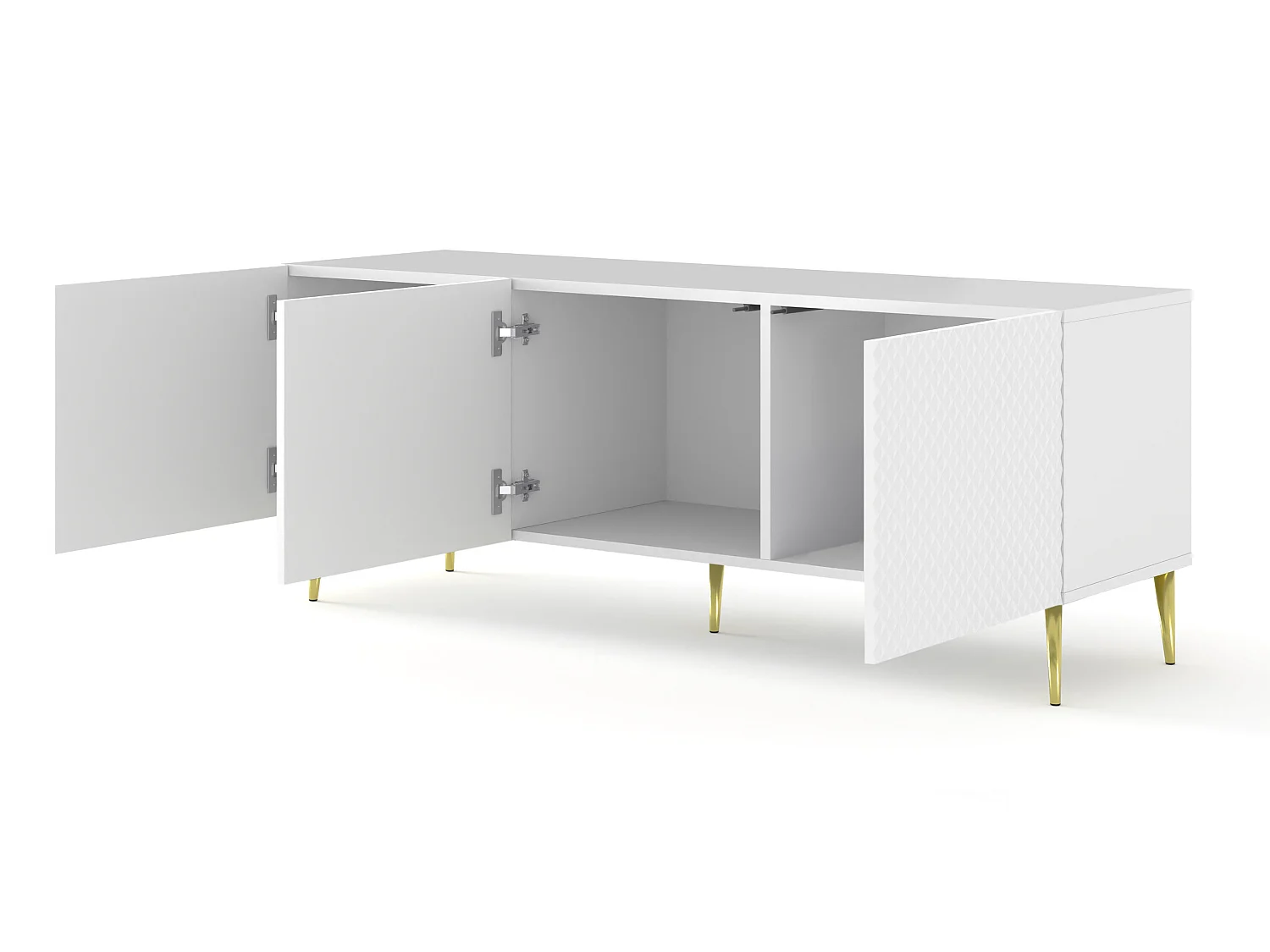 Table de télévision RavennaC 150x42x56 Blanc & Doré