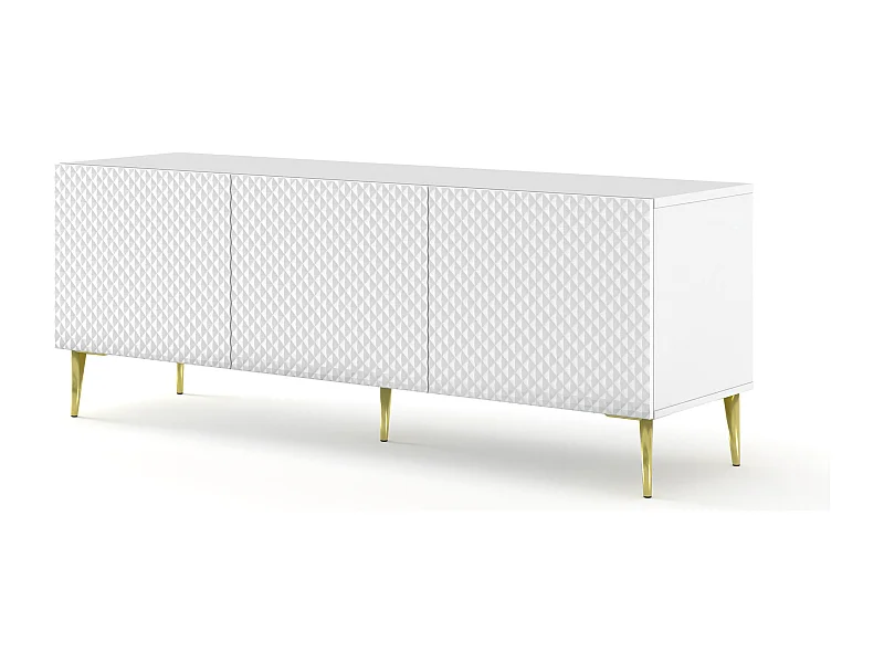 Table de télévision RavennaC 150x42x56 Blanc & Doré