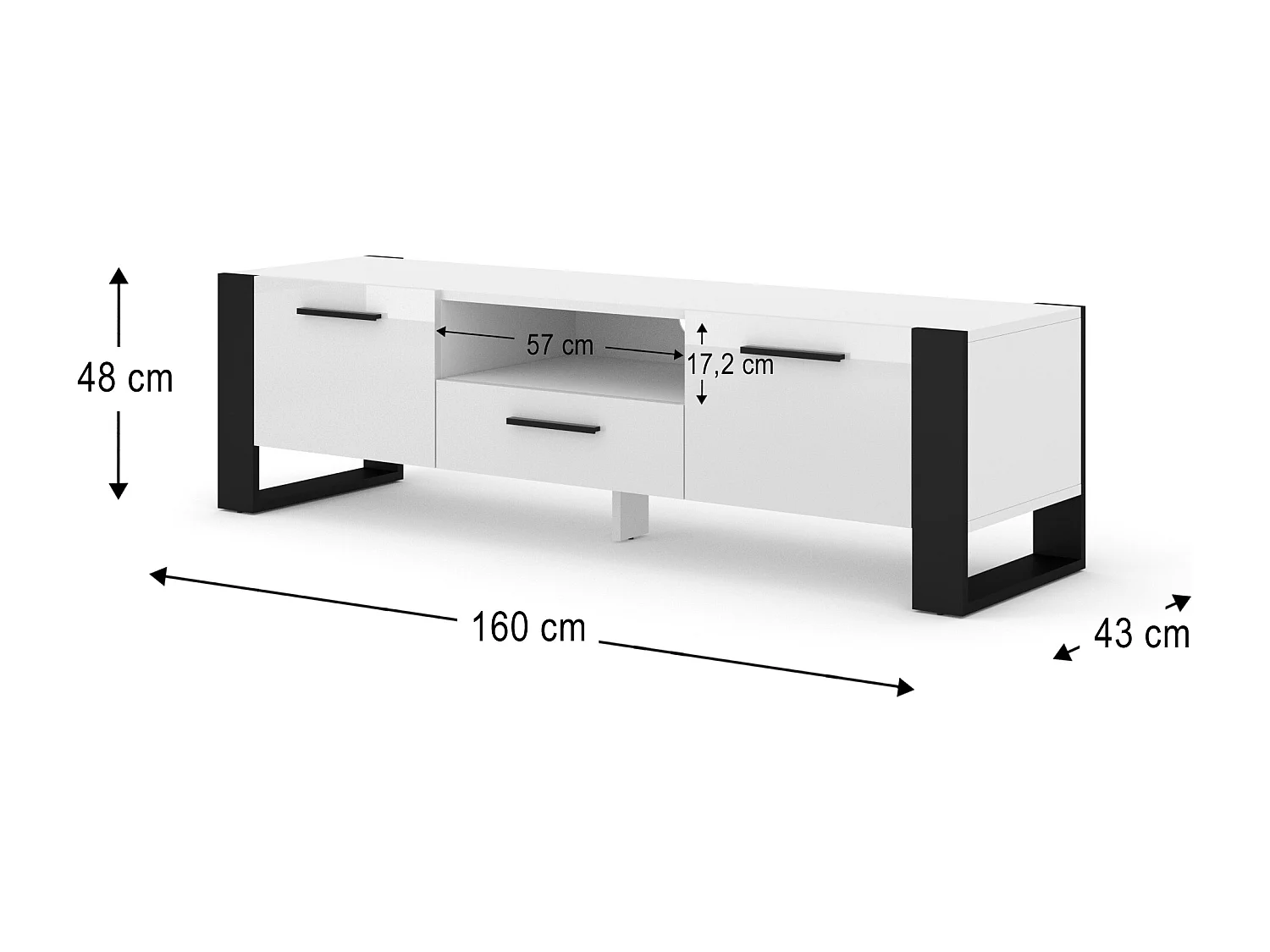 Mesa TV NUKA 160x43x48 Blanco & Negro