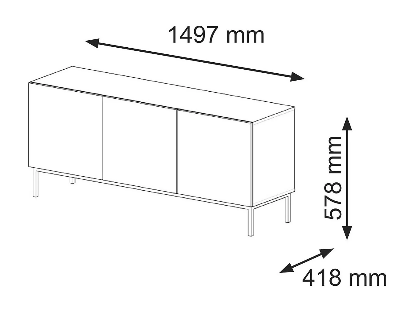 Table de télévision RavennaB 150x42x58 Blanc & Crème