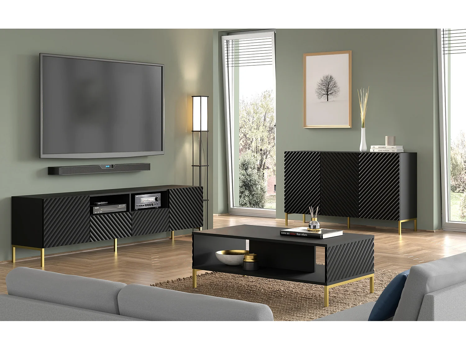 Tavolo TV SURF RTV200 2D2S 200x42x56 Nero