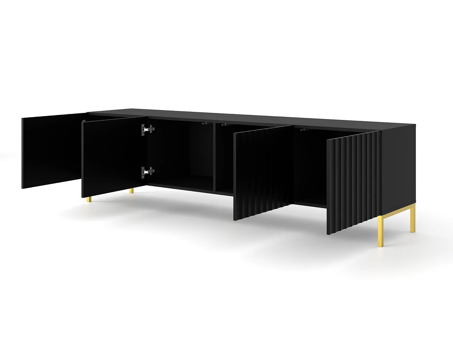 TV-meubel WAVE 200 cm mat zwart met gouden poten