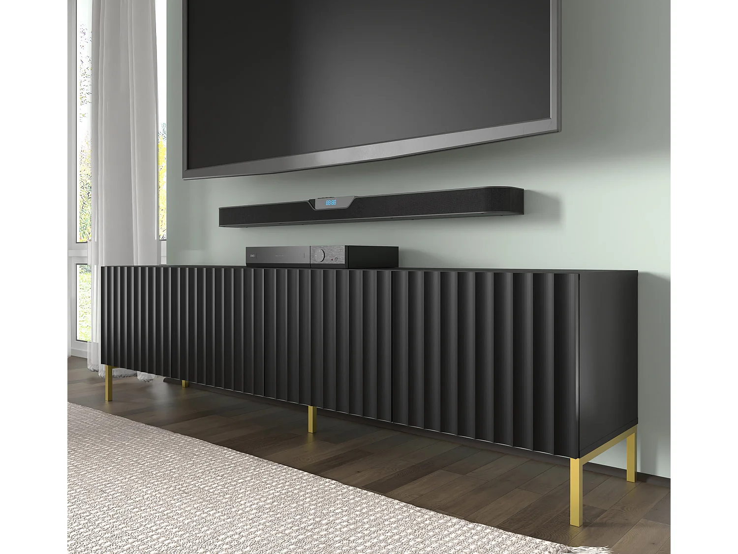 TV-meubel WAVE 200 cm mat zwart met gouden poten