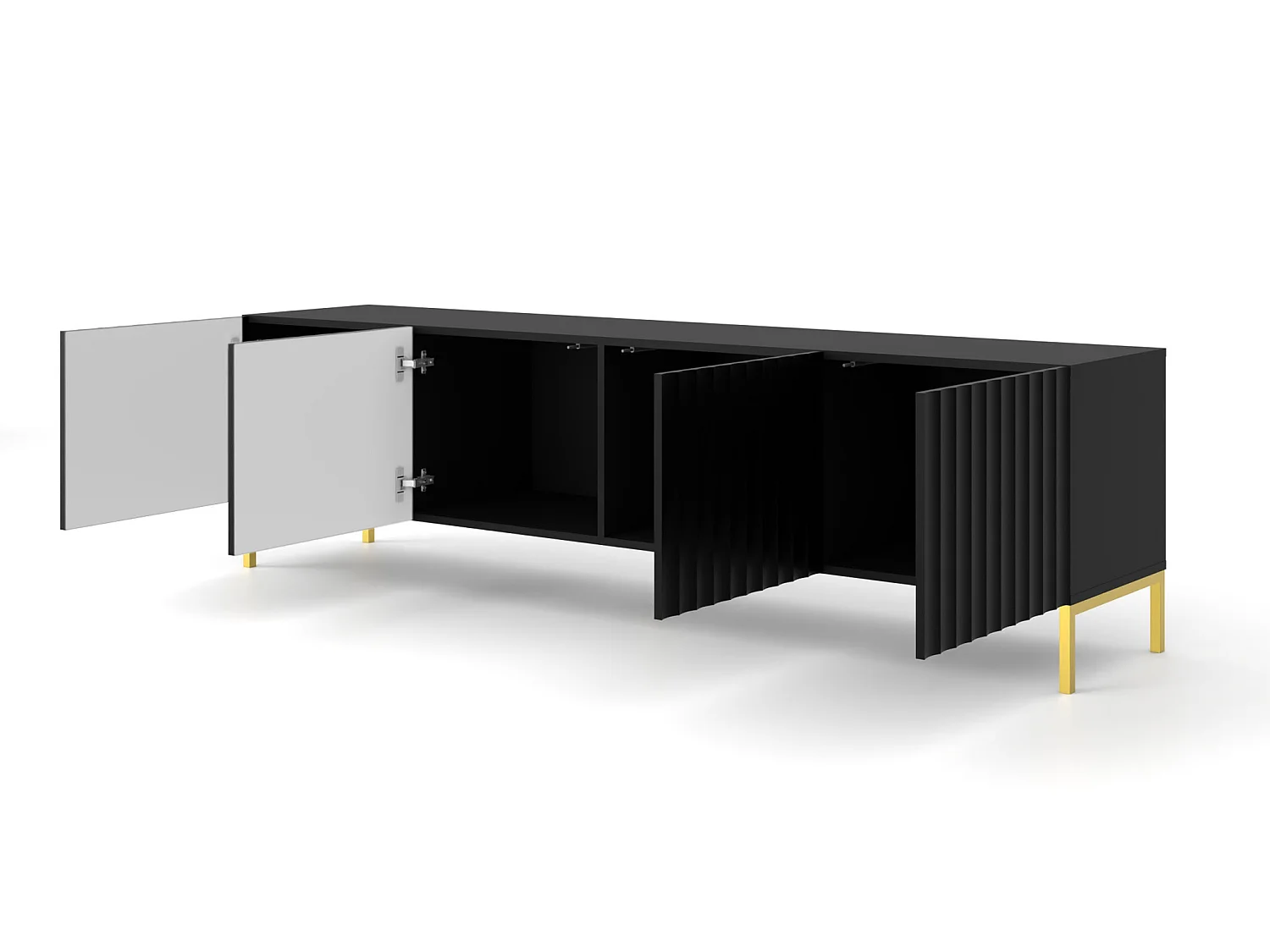 TV-meubel WAVE 200 cm mat zwart met gouden poten