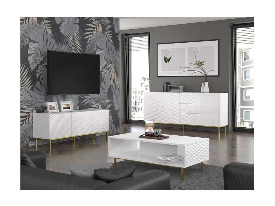 Tavolo TV RavennaC 150x42x56 Bianco & Nero