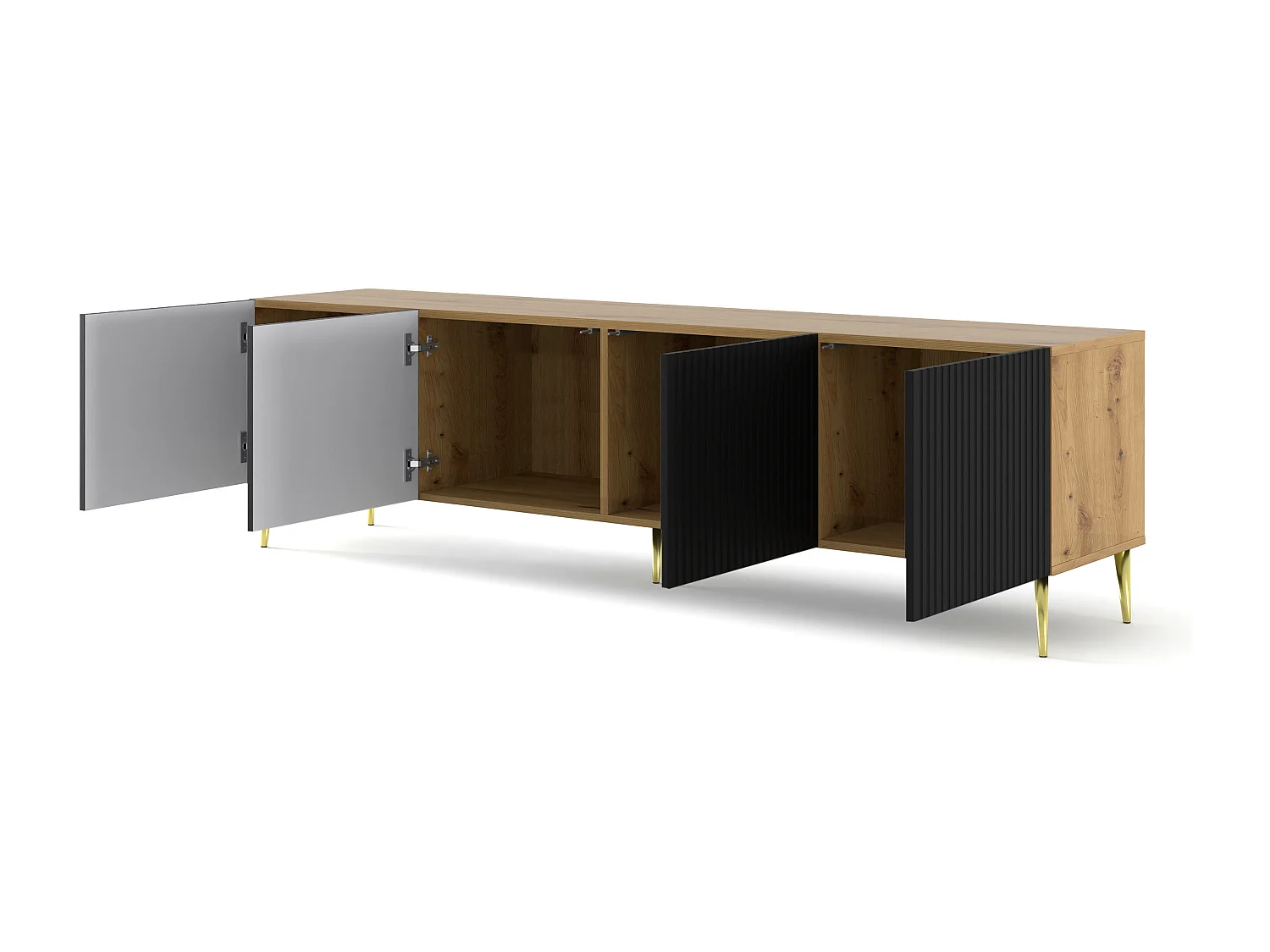 Mesa TV RavennaB 200x42x56 Crema & Negro & Dorado