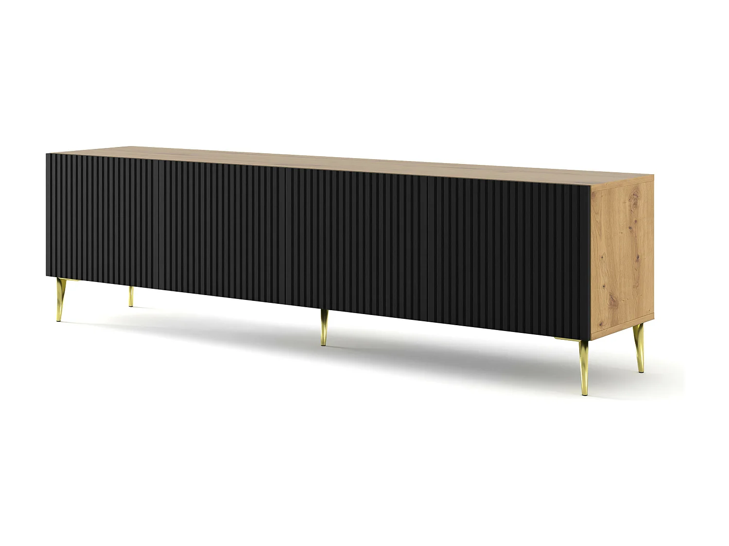 Mesa TV RavennaB 200x42x56 Crema & Negro & Dorado