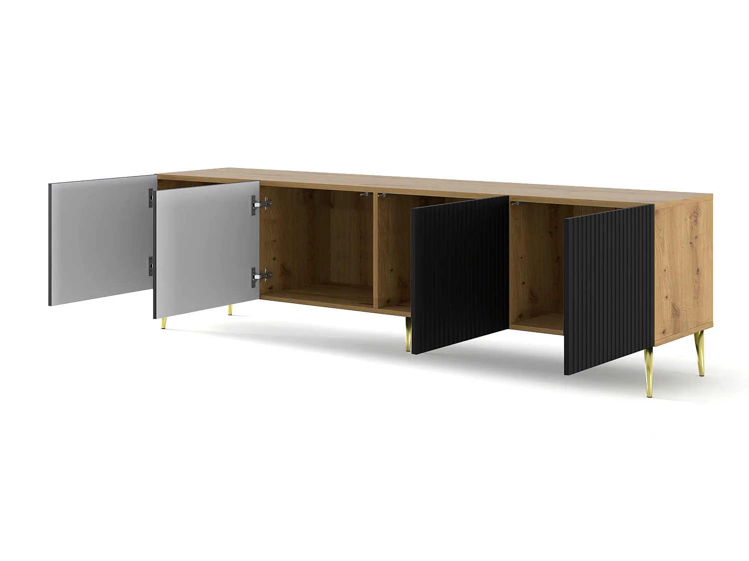 Table de télévision RavennaB 200x42x56 Crème & Noir & Doré