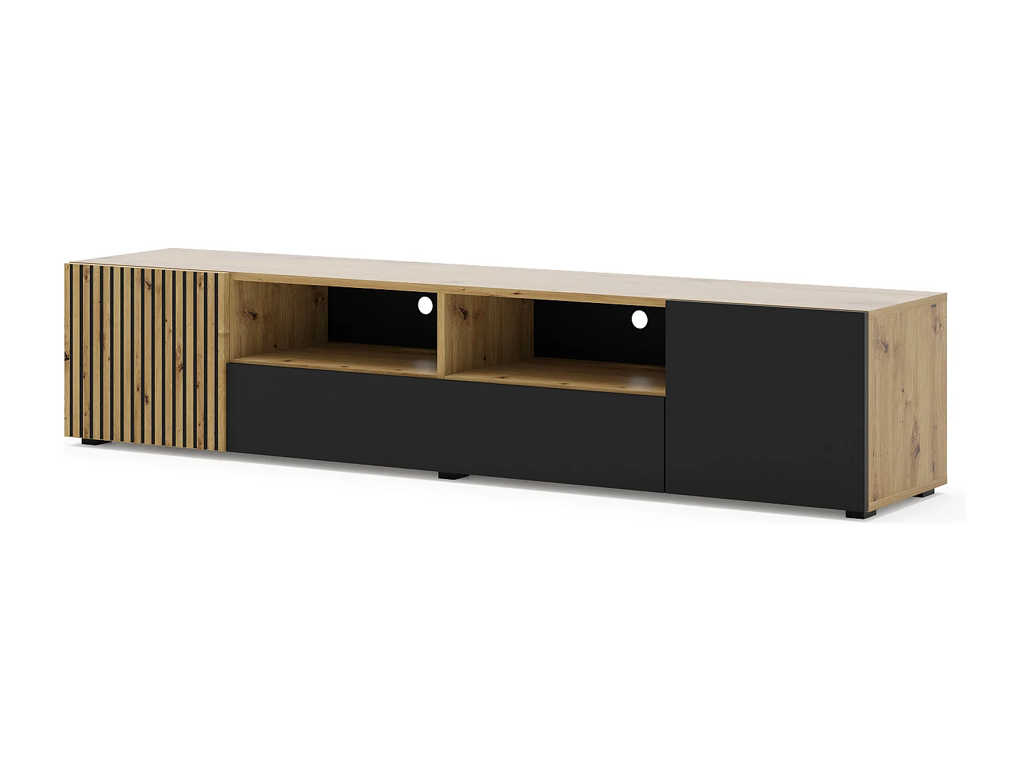 Nera Wood en Zwart 3-deurs TV-meubel, 200 cm