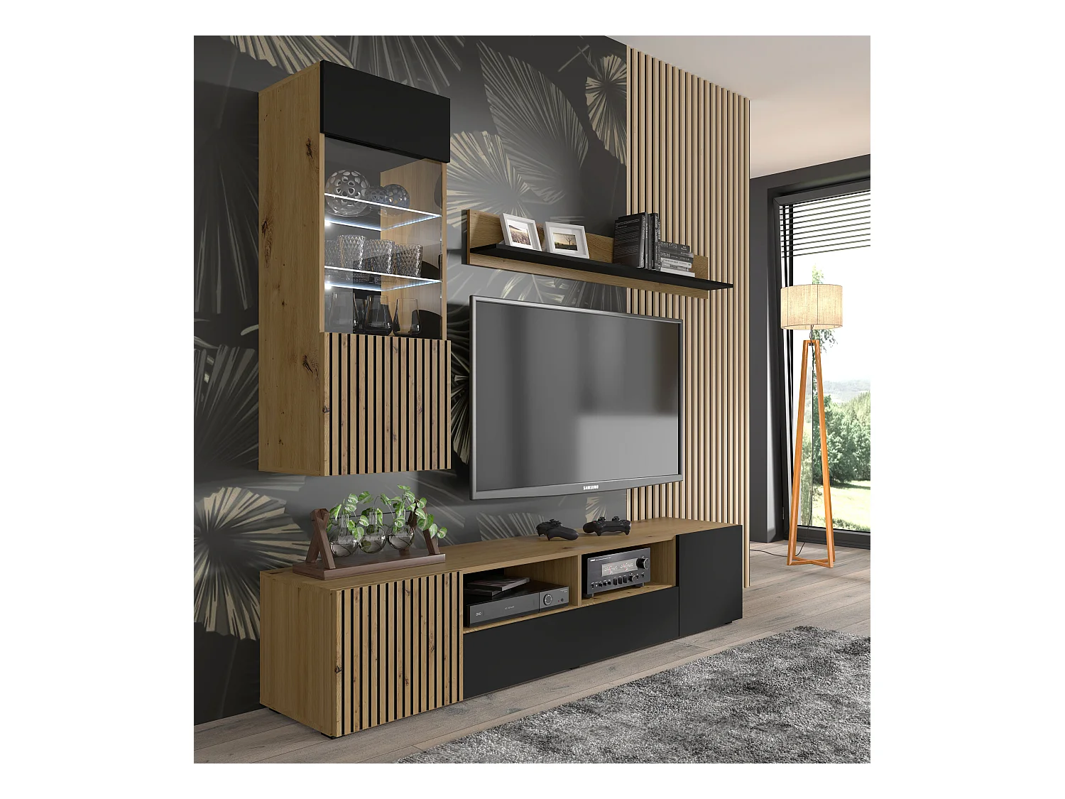 Fernsehtisch AURIS 200x42x42 Creme & Schwarz