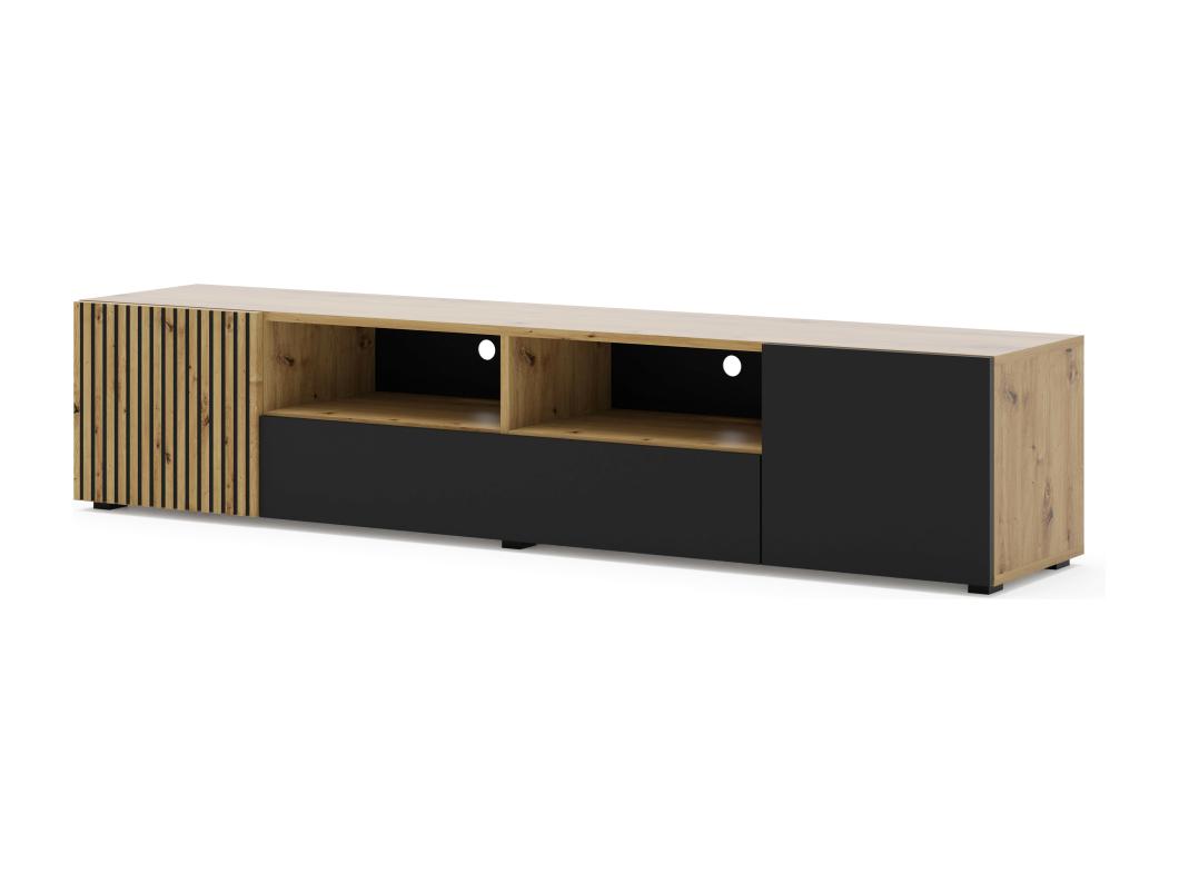 Nera Wood en Zwart 3-deurs TV-meubel, 200 cm