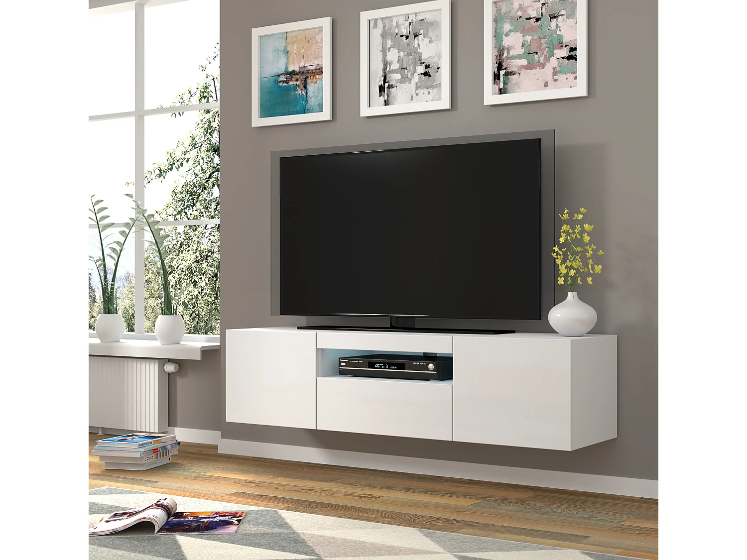 Table de télévision AURA 150x37x42 AUCUNE LED Blanc
