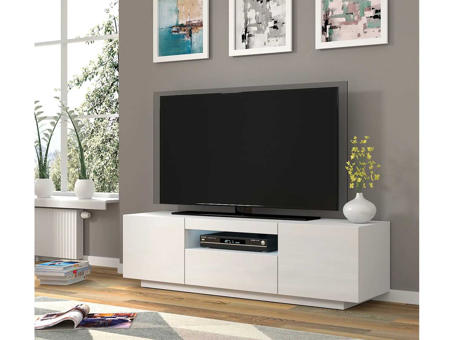 Table de télévision AURA 150x37x42 AUCUNE LED Blanc