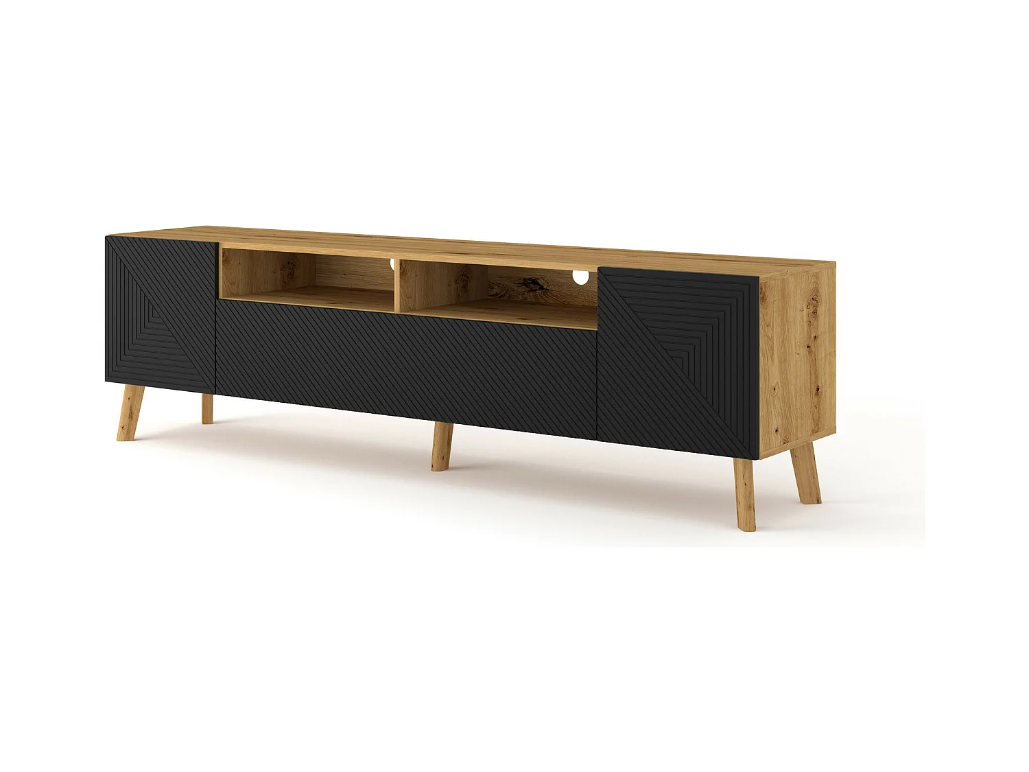 Table de télévision LUXI 195x42x56 Crème & Noir