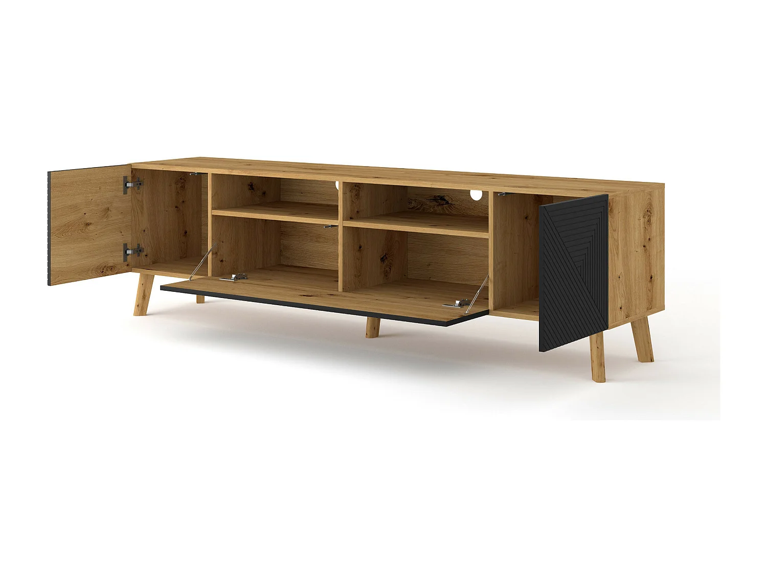 Table de télévision LUXI 195x42x56 Crème & Noir