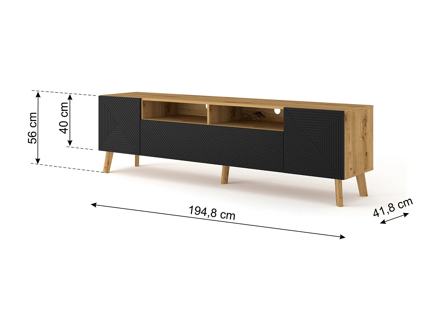 Table de télévision LUXI 195x42x56 Crème & Noir