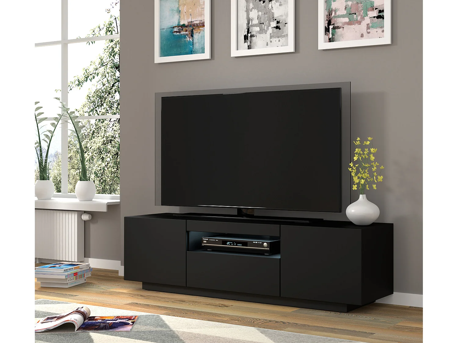 Aurus Zwart 3-deurs LED TV wandmeubel 150 cm