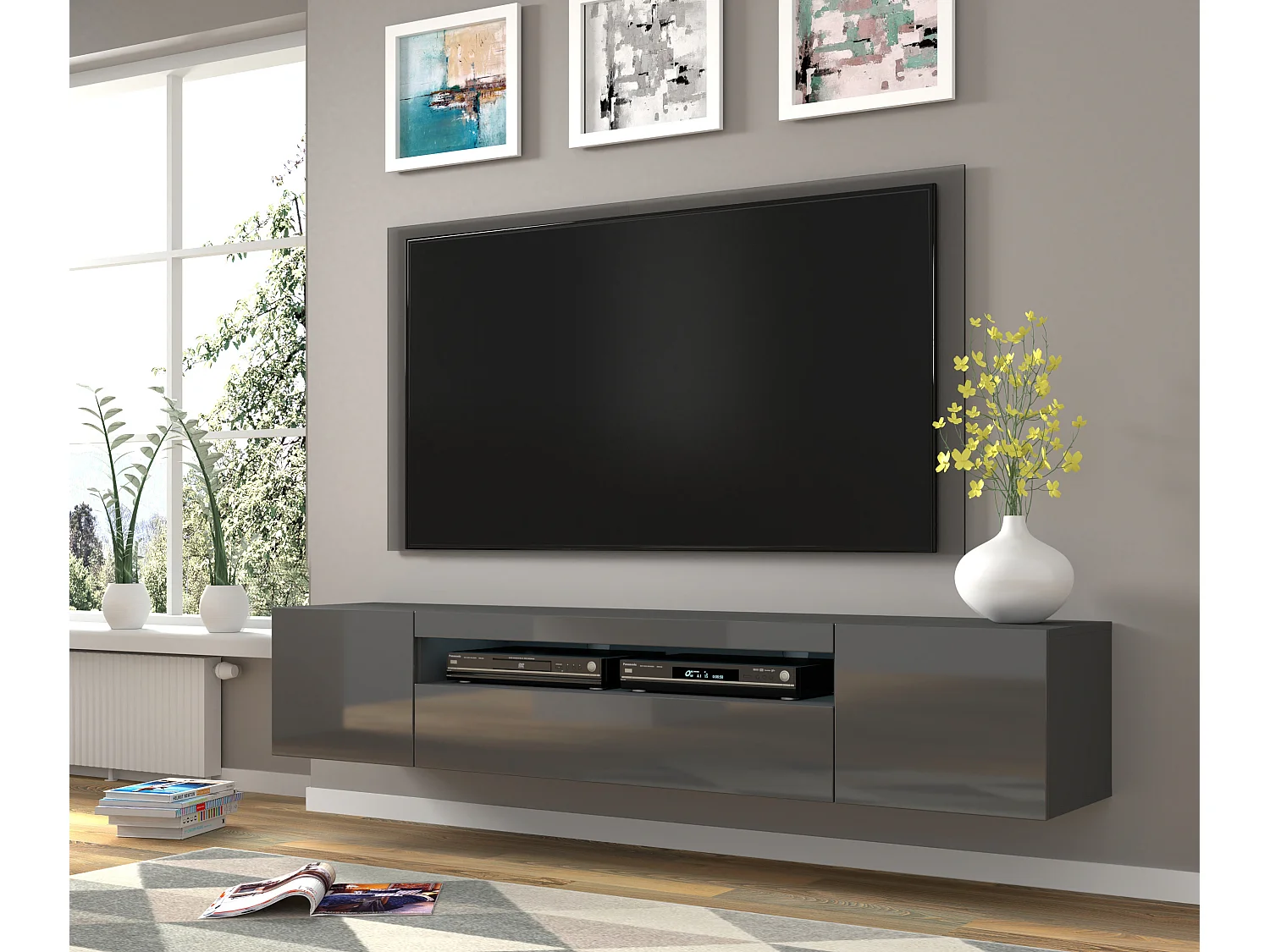 Fernsehtisch AURA 200x37x36-42 KEINE LED Grau