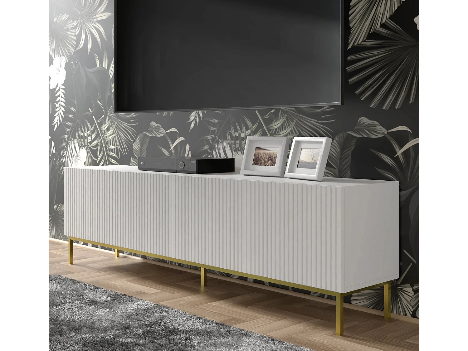 Mesa TV RavennaB 200x42x58 Blanco & Crema