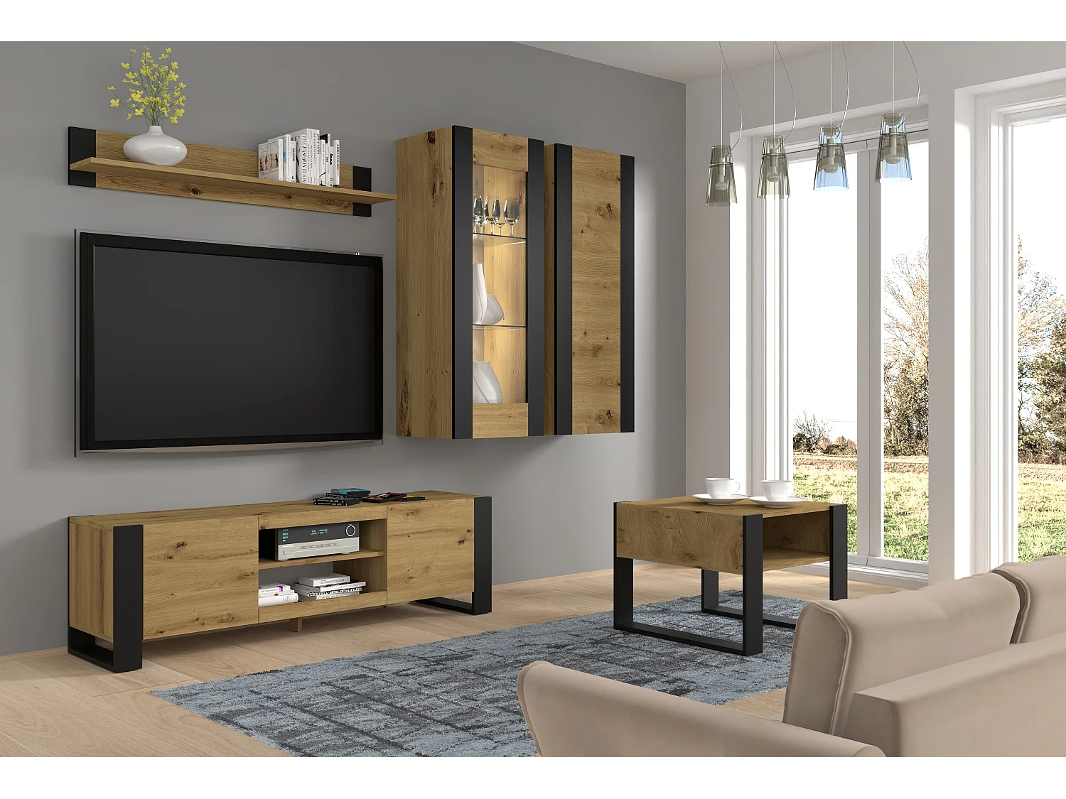 Mesa TV MONDI 158x40x47 Crema & Negro
