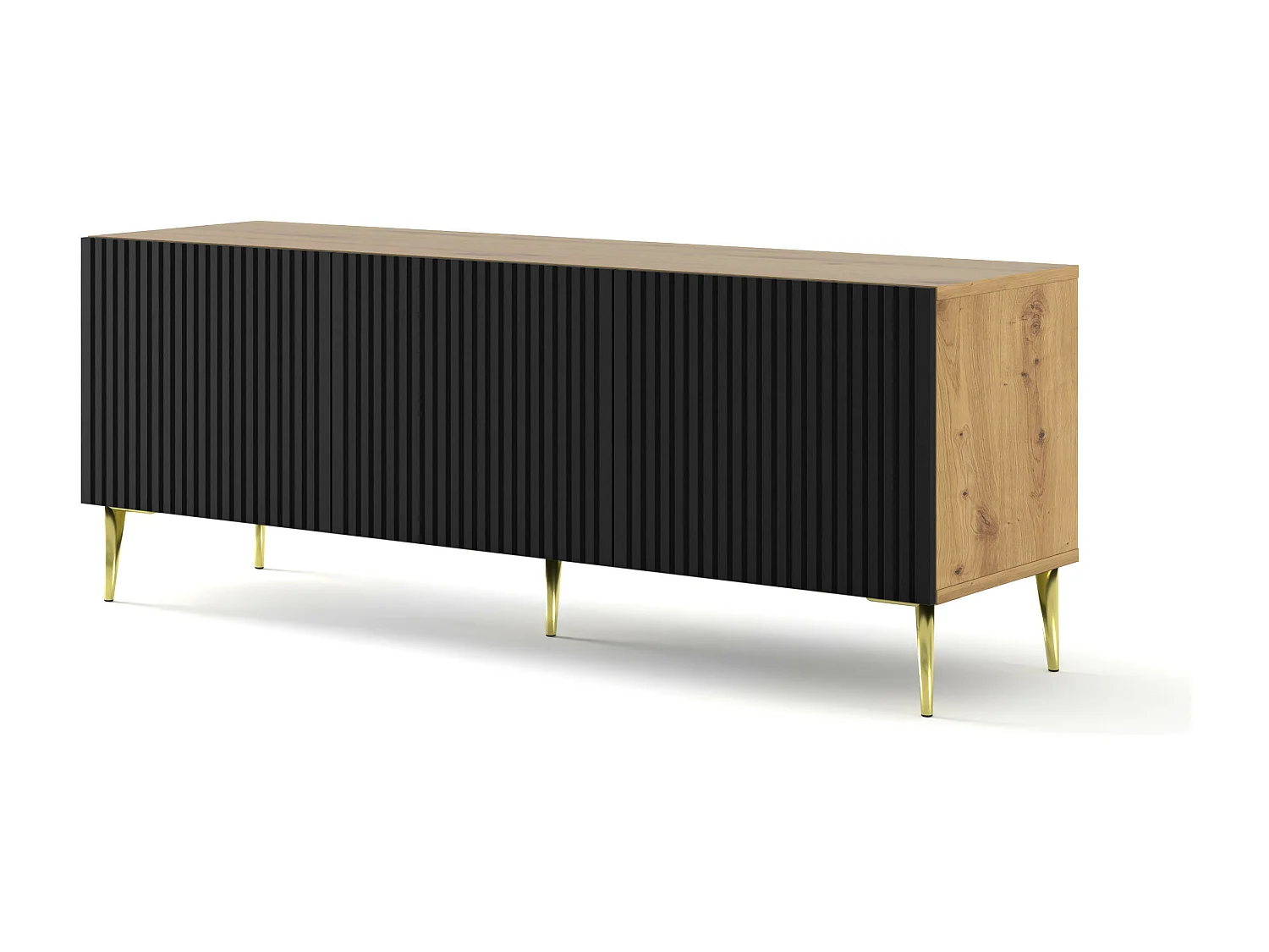 Fernsehtisch RavennaB 150x42x56 Creme & Schwarz & Golden