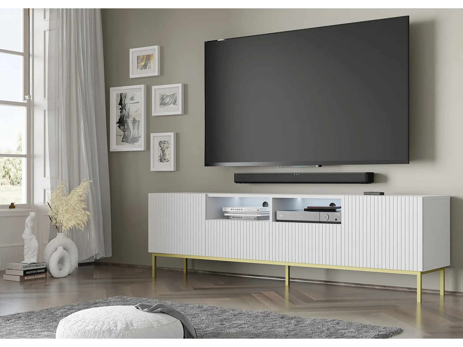 Mesa TV Ravenna BCK RTV200 2D2S 200x42x58 Blanco & Crema