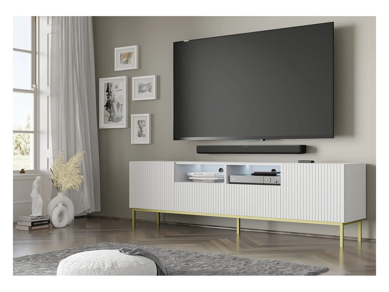 Tavolo TV Ravenna BCK RTV200 2D2S 200x42x58 Bianco & Crema