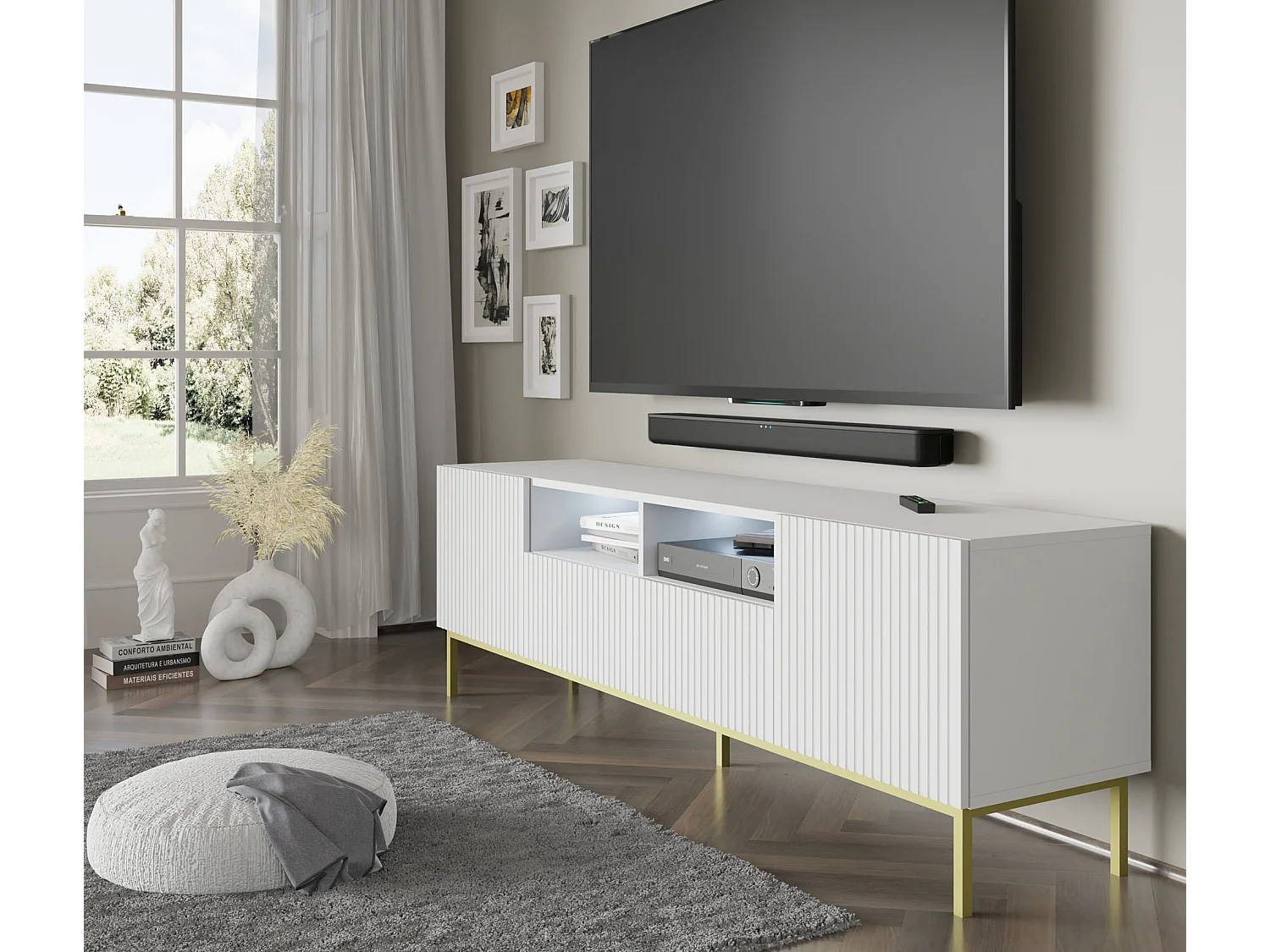 Table de télévision Ravenna BCK RTV200 2D2S 200x42x58 Blanc & Crème