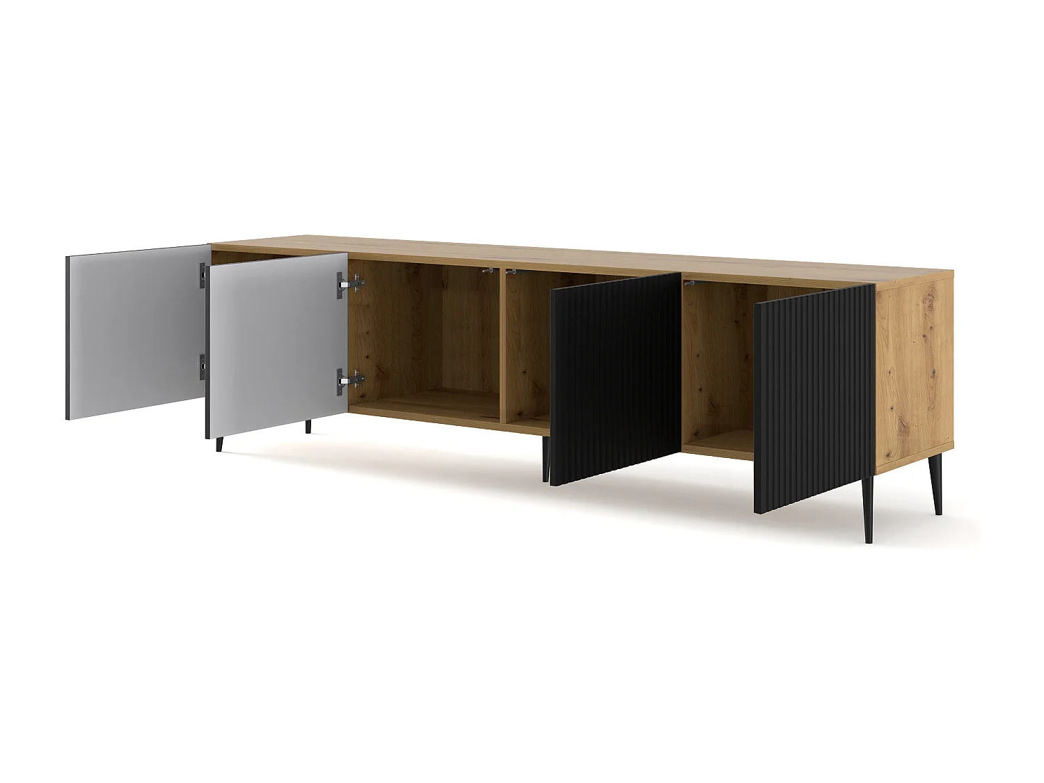 Philaé Wood en Zwart 4-deurs TV-meubel 200 cm