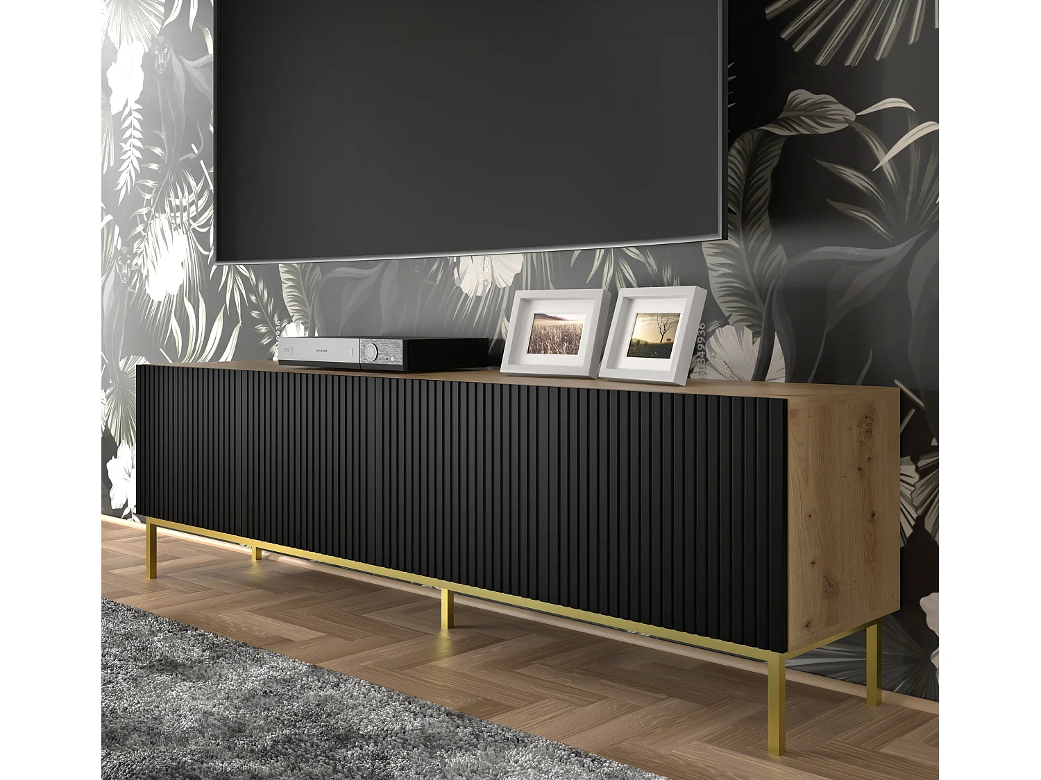 Table de télévision RavennaB 200x42x56 Crème & Noir