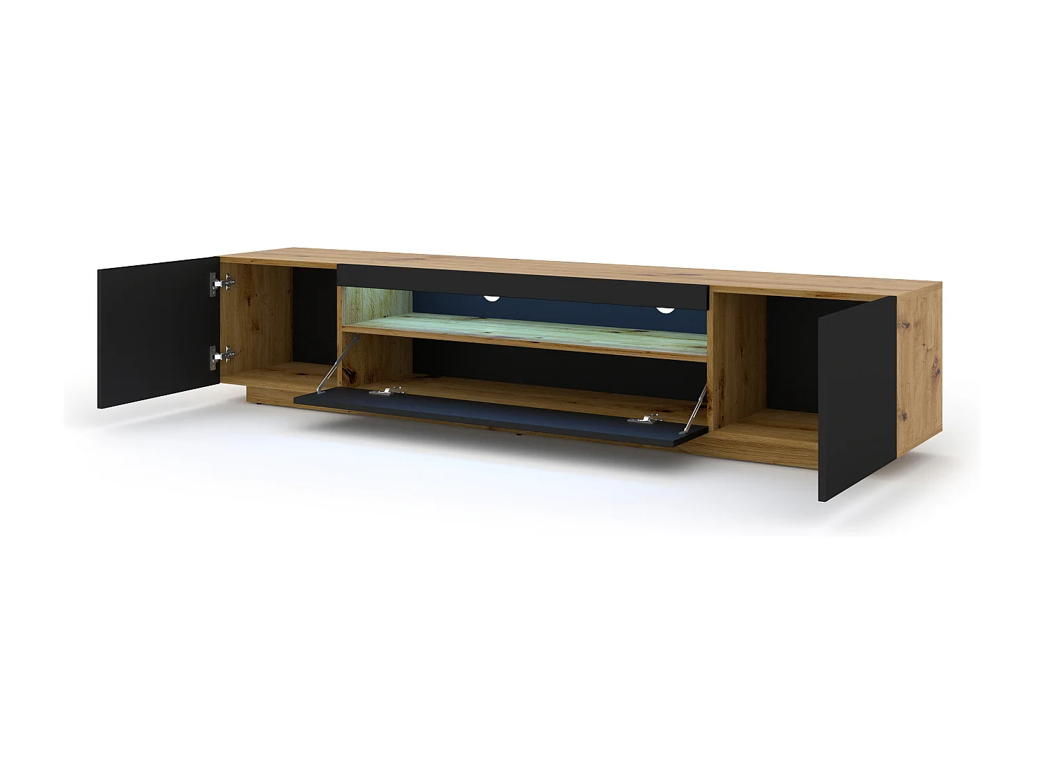 Table de télévision AURA LED 200x37x42 Crème & Noir