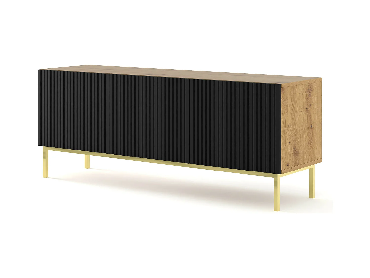 Table de télévision RavennaB 150x42x58 Crème & Noir & Doré