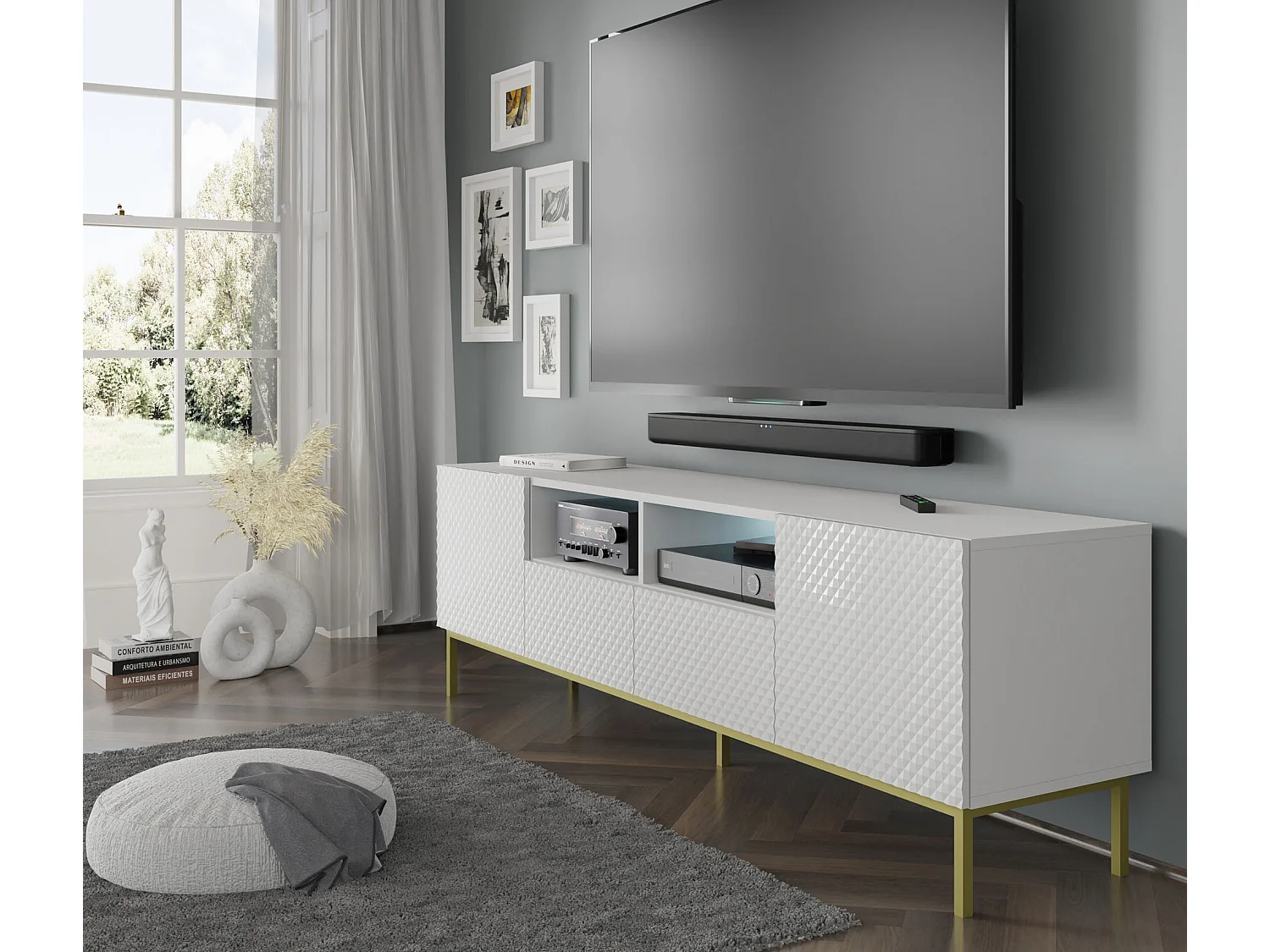 Tavolo TV Ravenna CCK RTV200 2D2S 200x42x58 Bianco & Crema