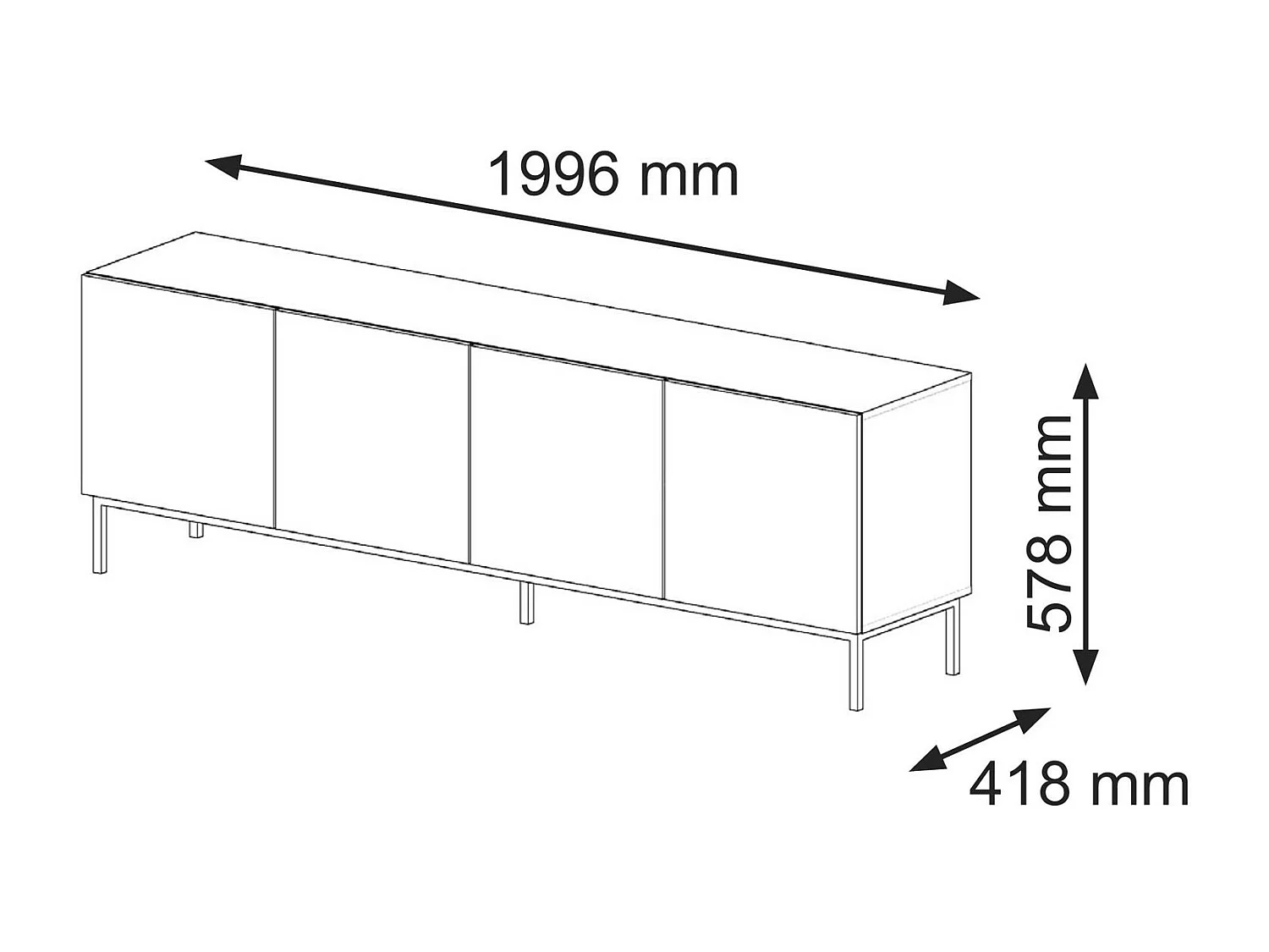 Fernsehtisch RavennaB 200x42x58 Weiß & Schwarz