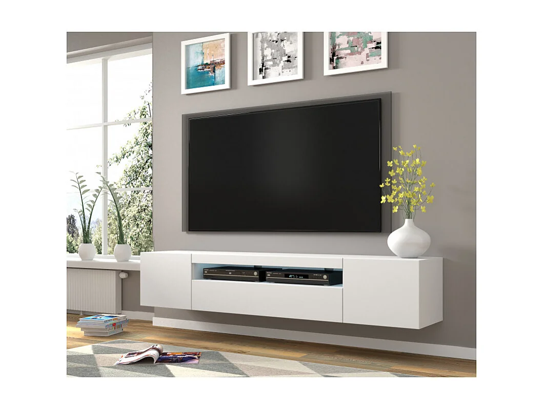 Table de télévision AURA 200x37x42 AUCUNE LED Blanc