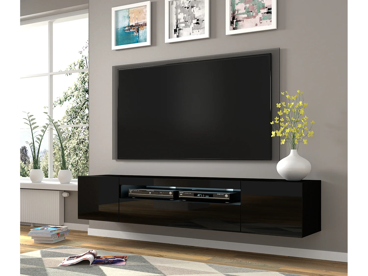 Móvel TV AURA 200 cm preto brilhante