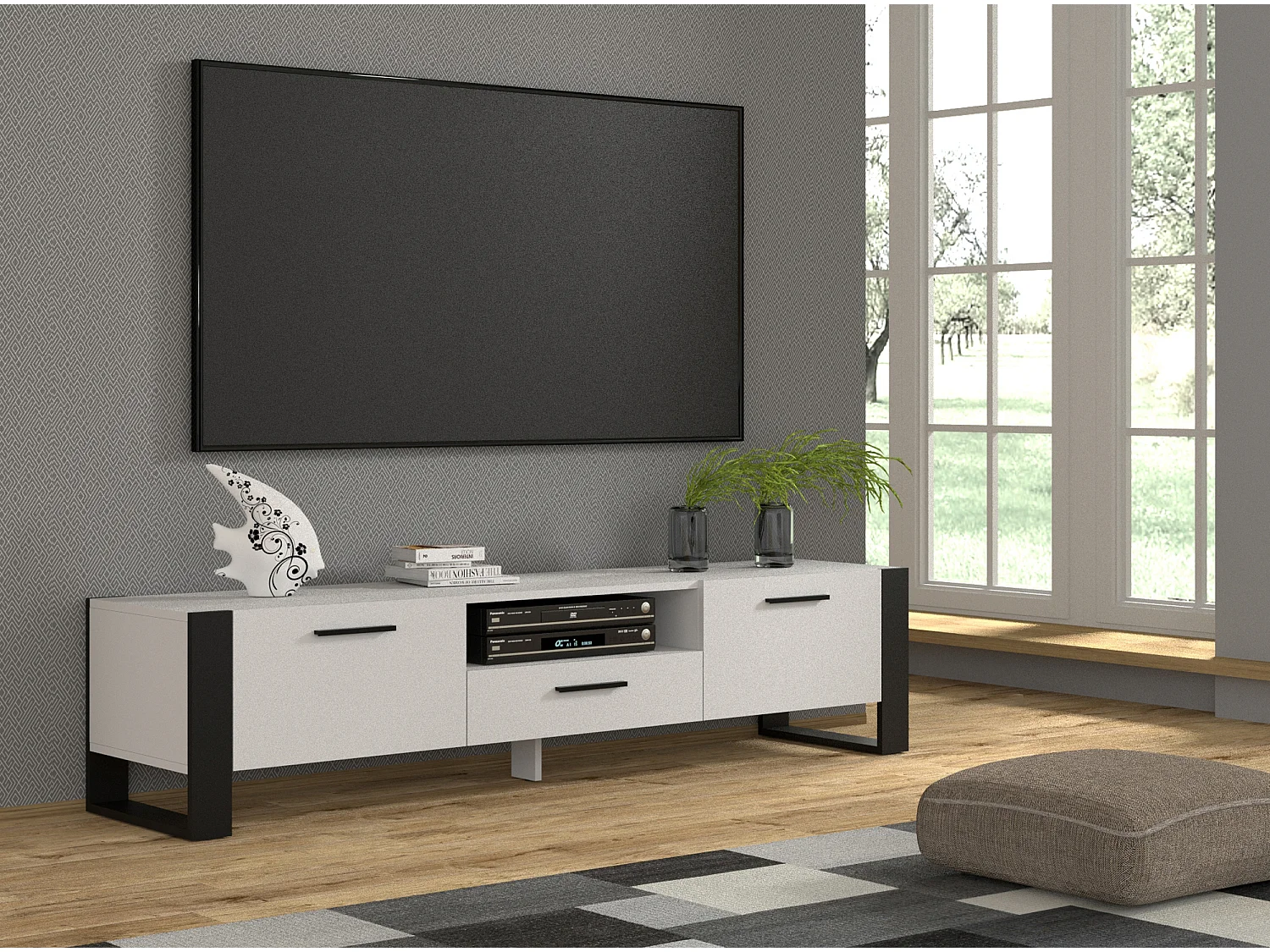 Mesa TV NUKA 200x43x48 Blanco & Negro