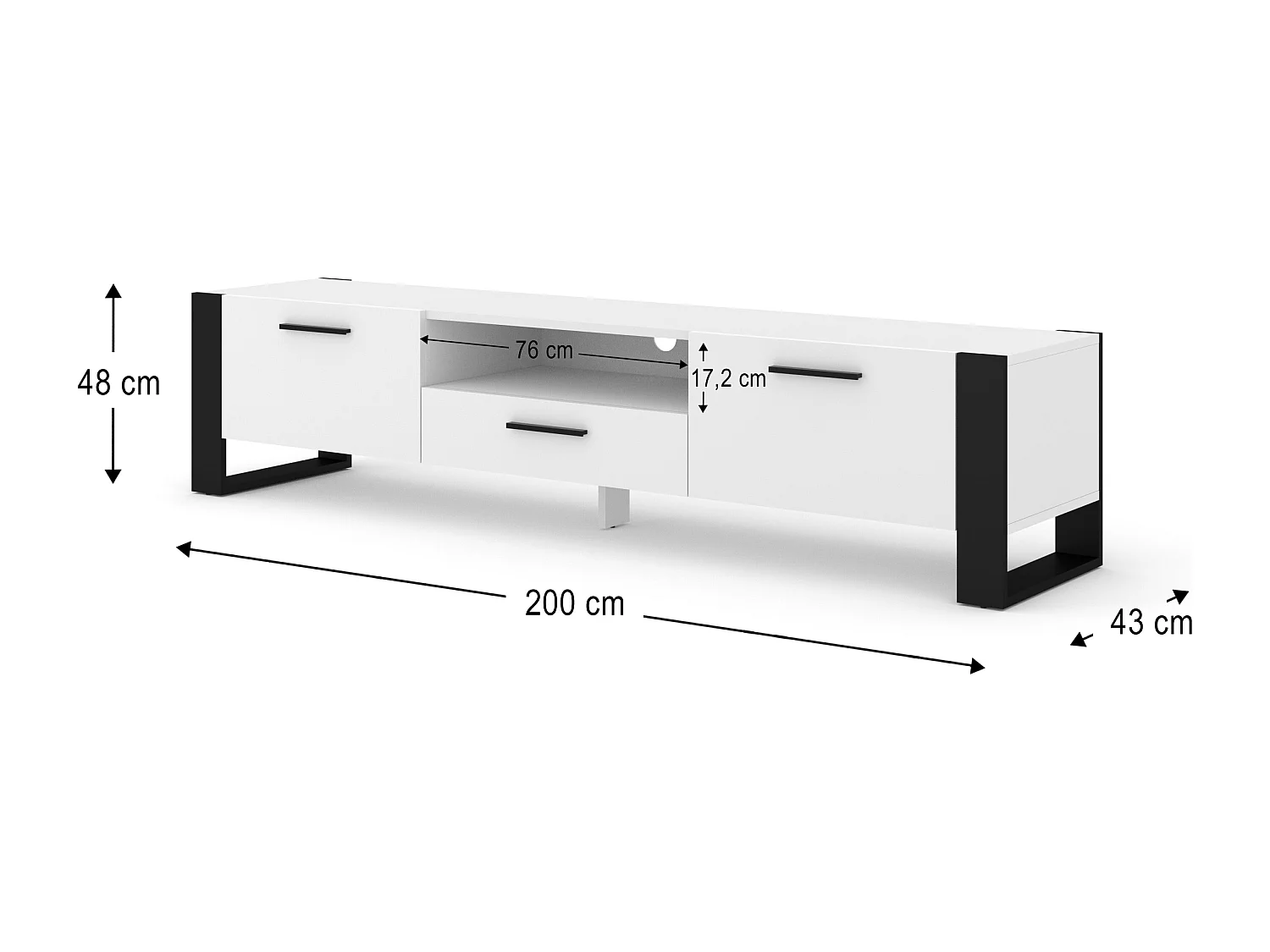 Mesa TV NUKA 200x43x48 Blanco & Negro