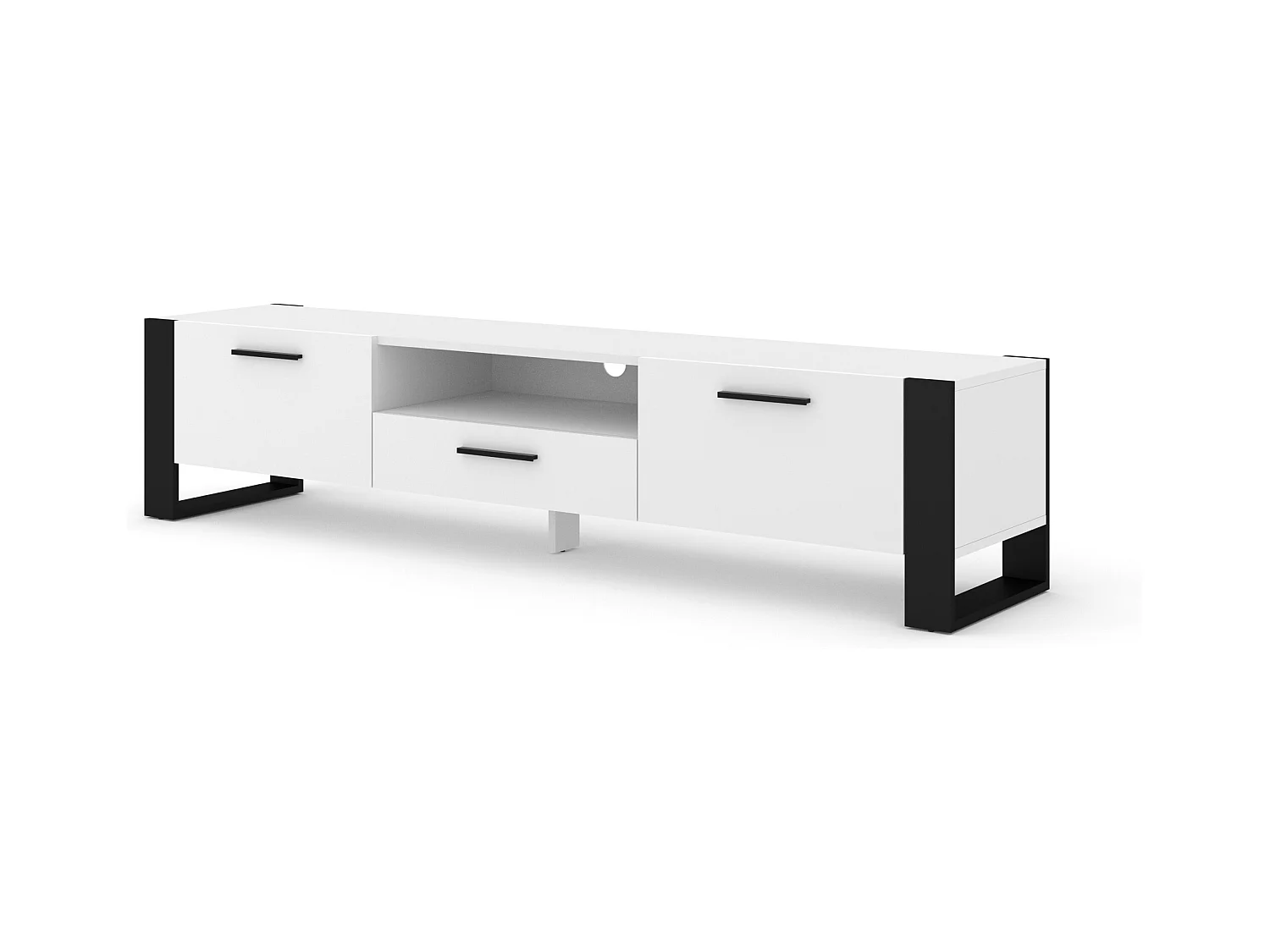 Table de télévision NUKA 200x43x48 Blanc & Noir