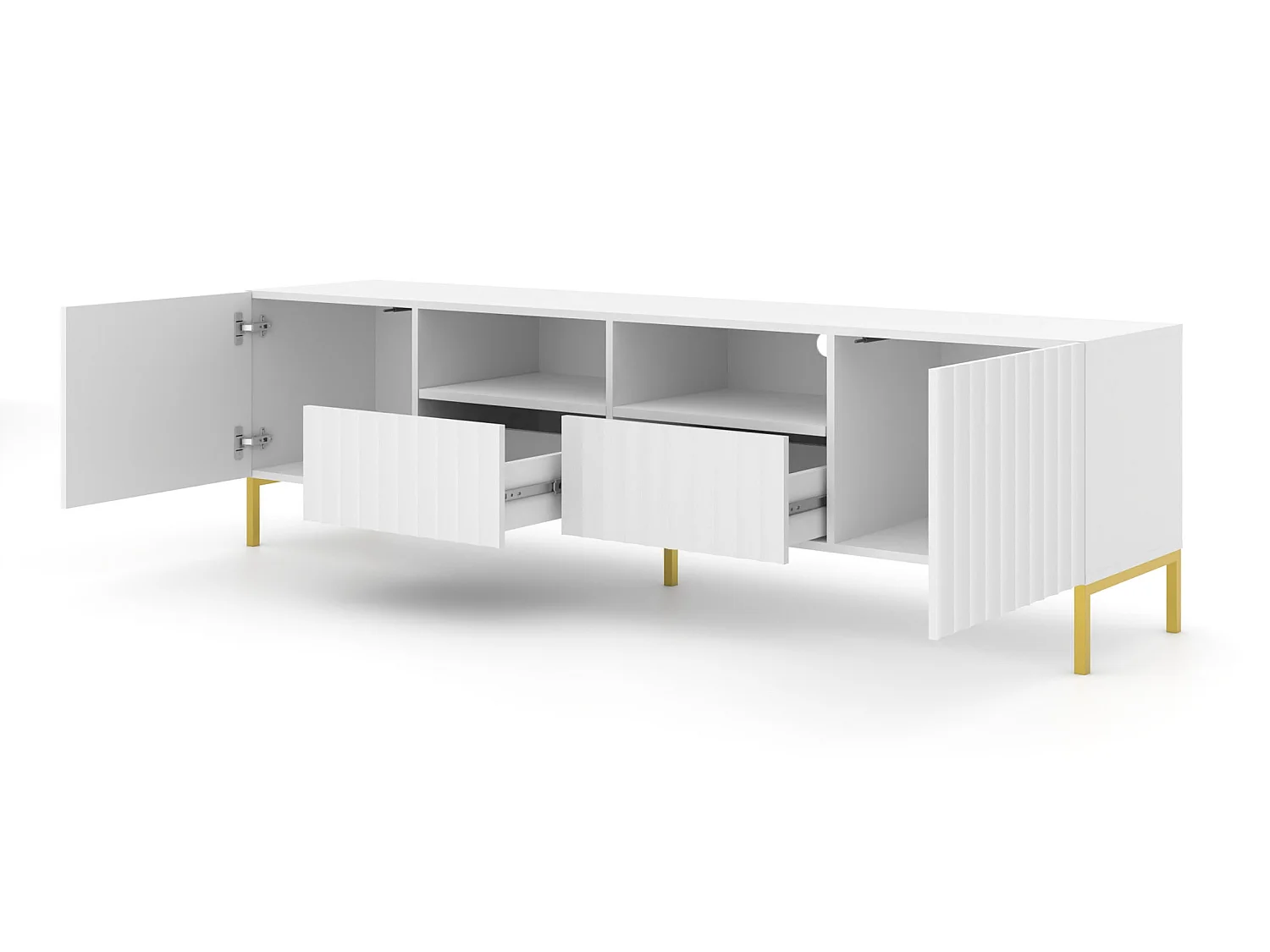 TV-meubel WAVE 200 cm mat wit met gouden poten