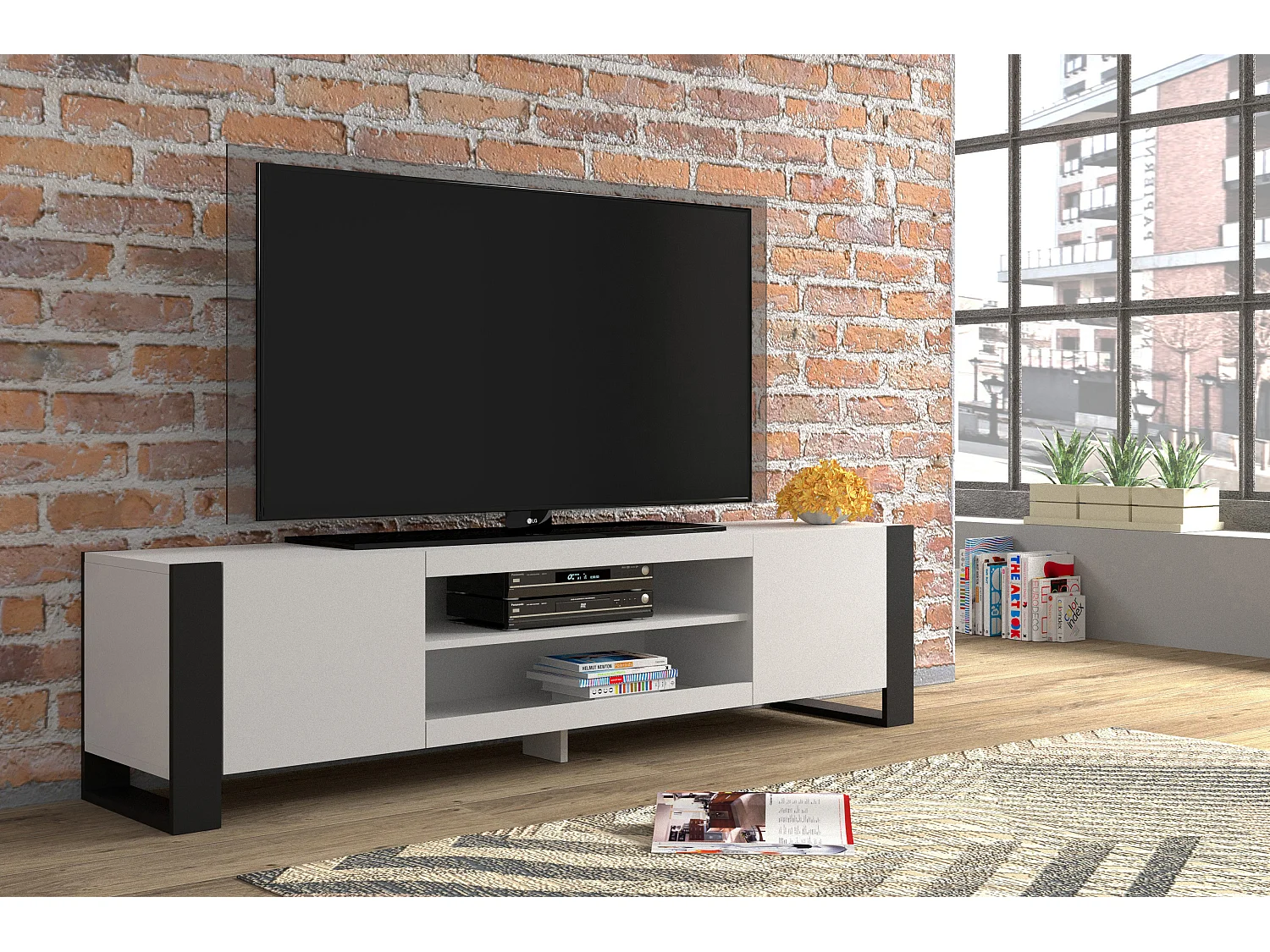 Mesa TV MONDI 188x40x47 Blanco & Negro