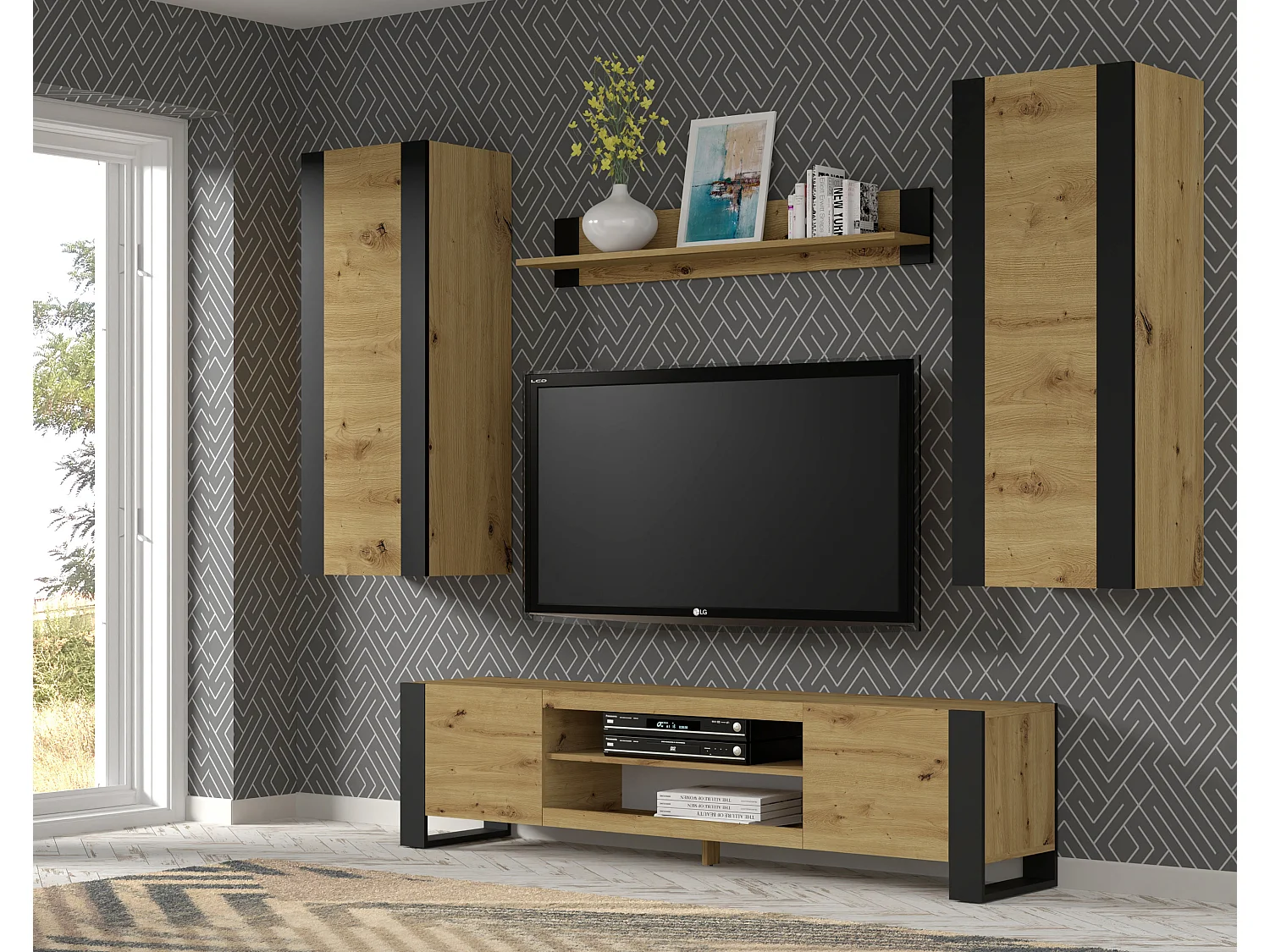 Armoire murale MONDI 48x40x125 Crème & Noir