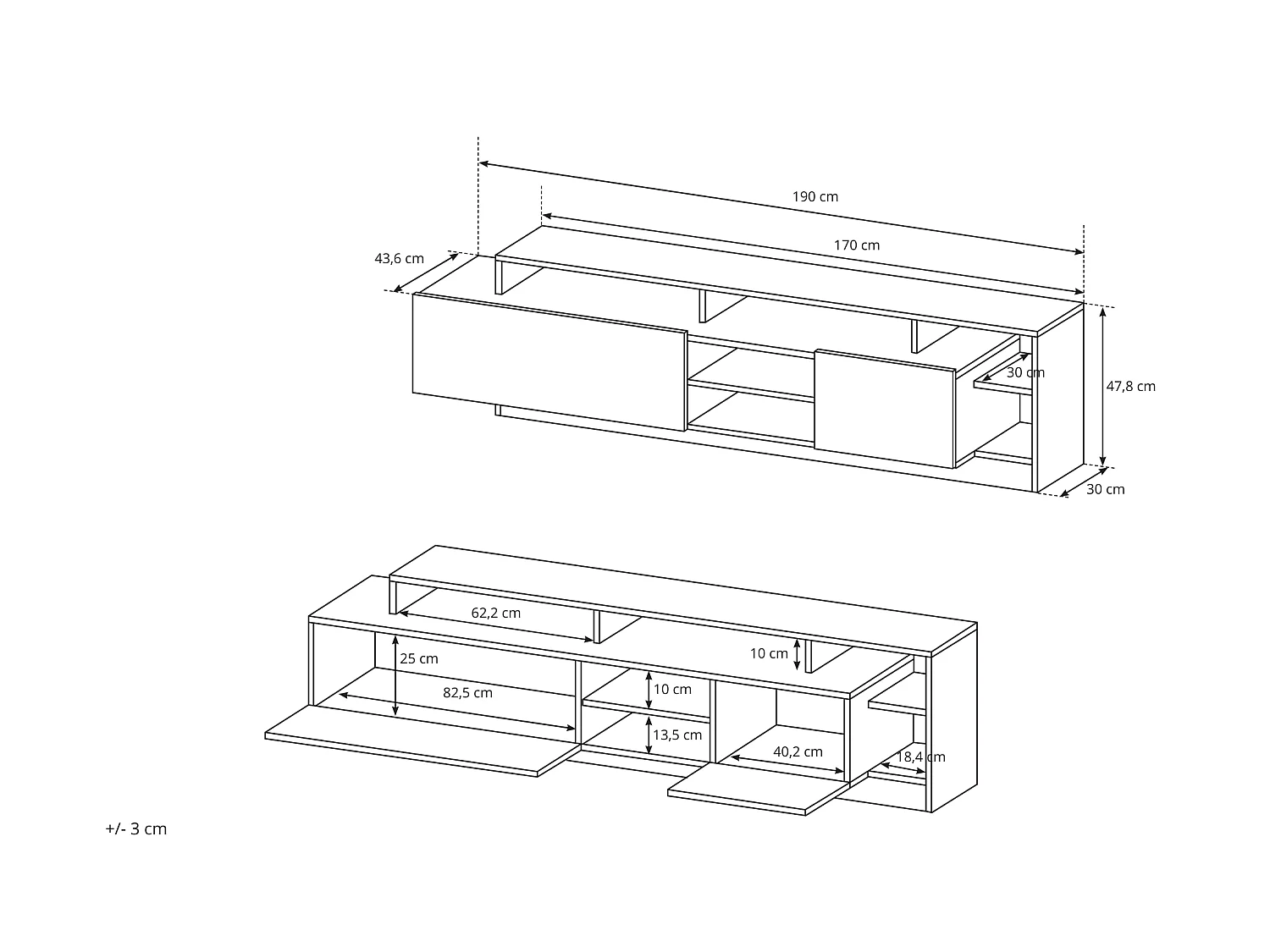 Meuble-paroi ALVA SET (5 pièces) 260x44x120 Blanc