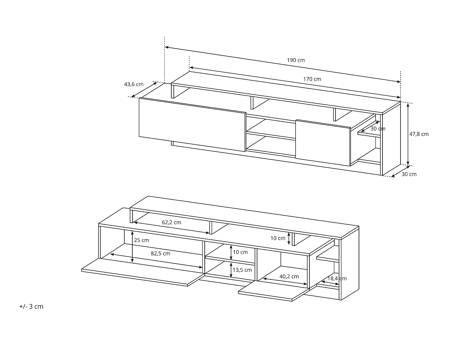 Meuble-paroi ALVA SET (5 pièces) 260x44x120 Blanc