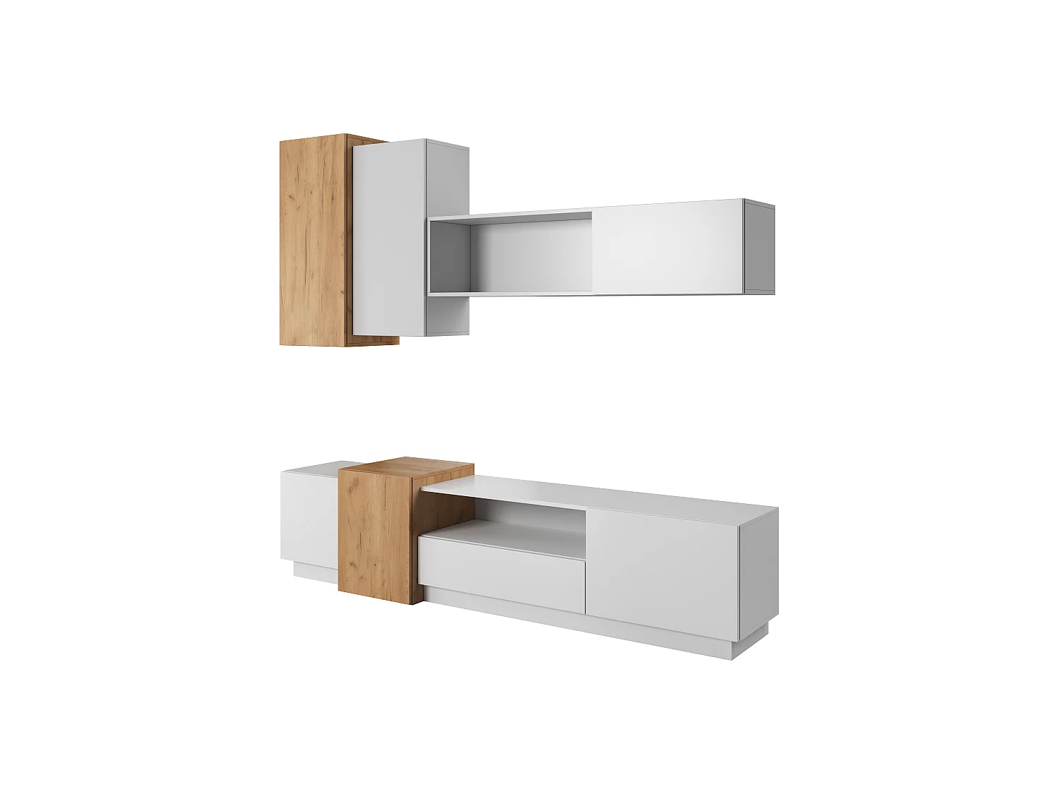 Mueble alto 3D SET (4 piezas) 220x45x185 Blanco & Crema
