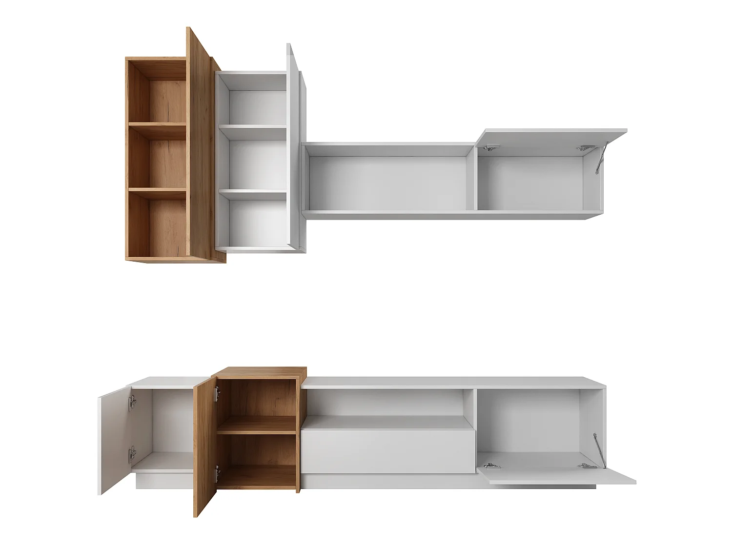 Meuble-paroi 3D SET (4 pièces) 220x45x185 Blanc & Crème