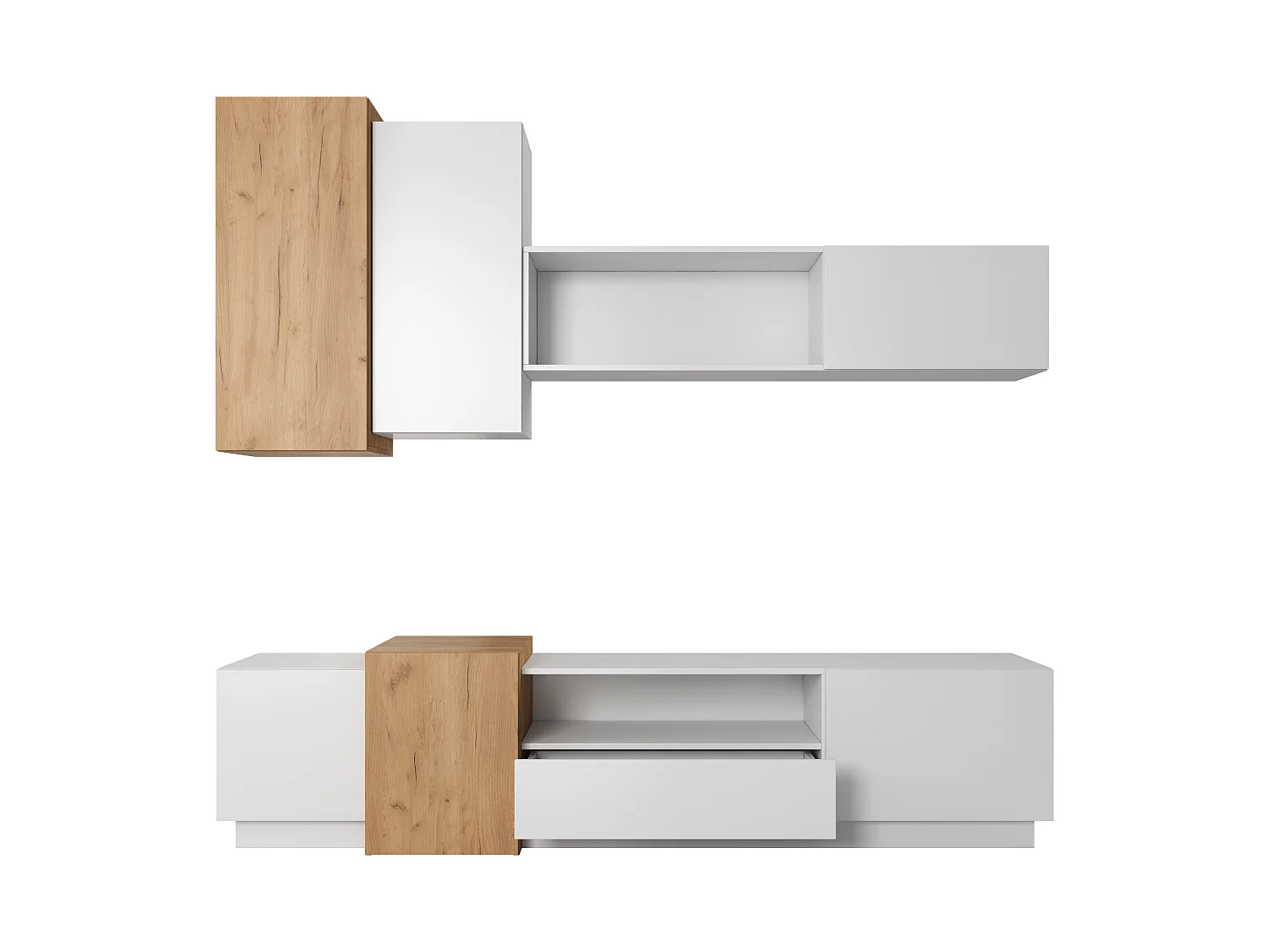 Meuble-paroi 3D SET (4 pièces) 220x45x185 Blanc & Crème