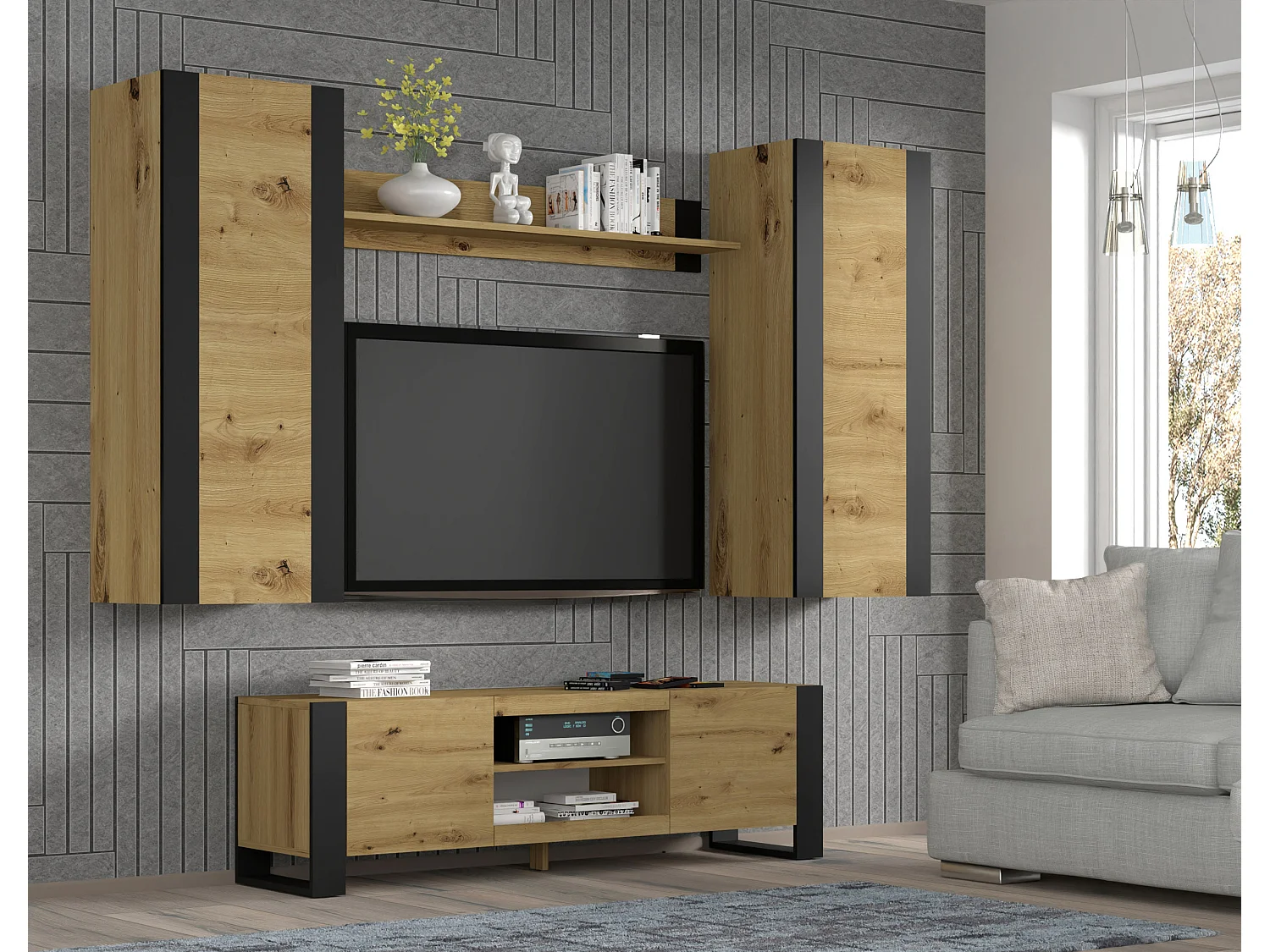 Wandschrank MONDI 48x40x125 Creme & Schwarz