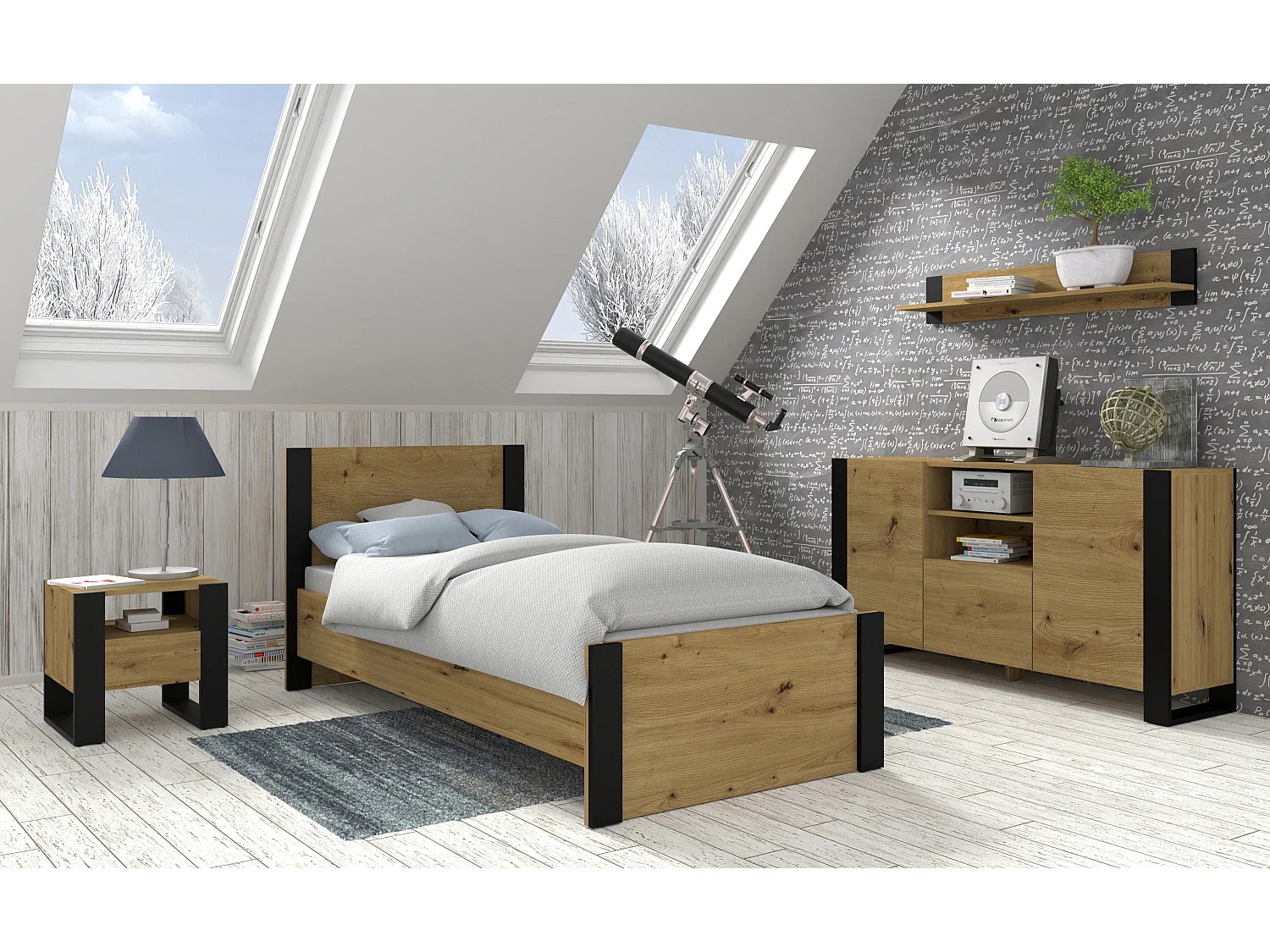 Mesilla de noche MONDI 48x40x47 Crema & Negro